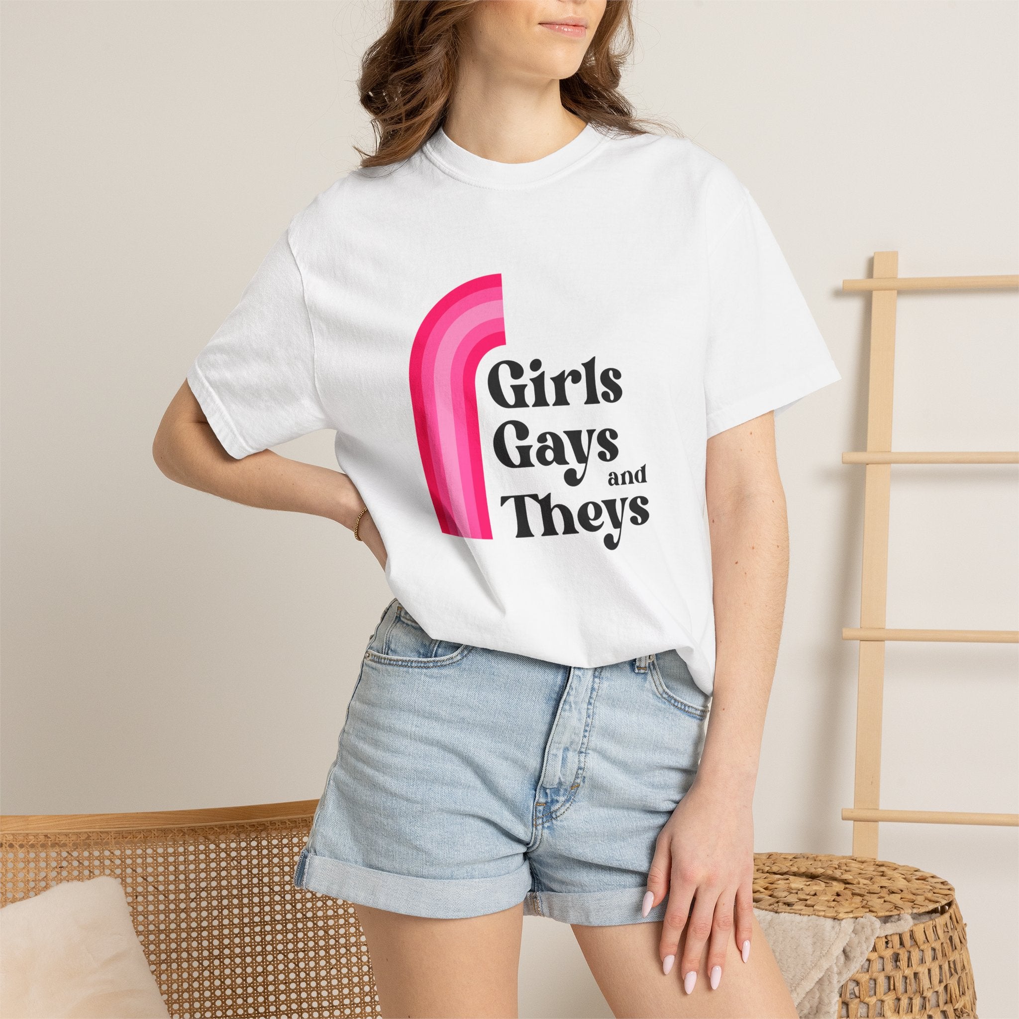 Girls, Gays & Theys T-Shirt — Pride Retro Pink Rainbow Tee