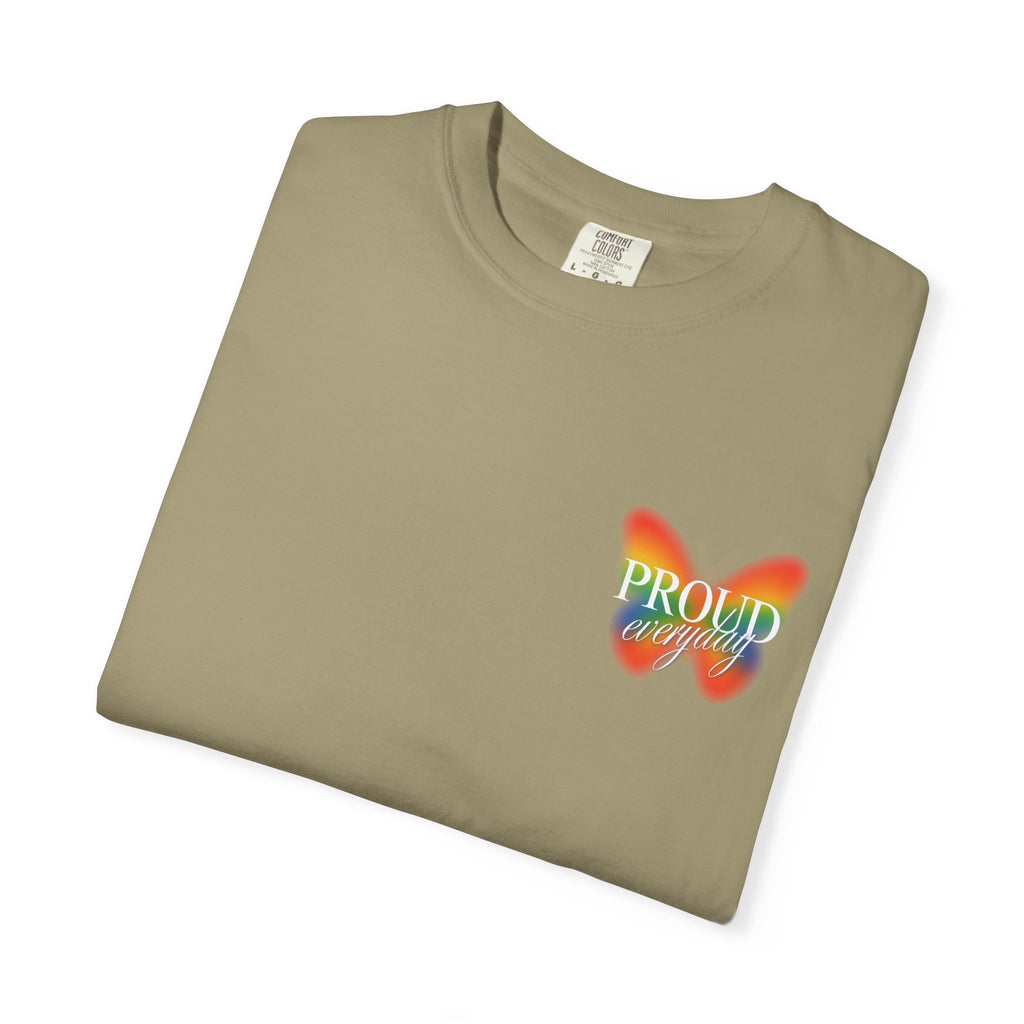 Pride Butterfly T-Shirt — Rainbow "Proud" Graphic Tee