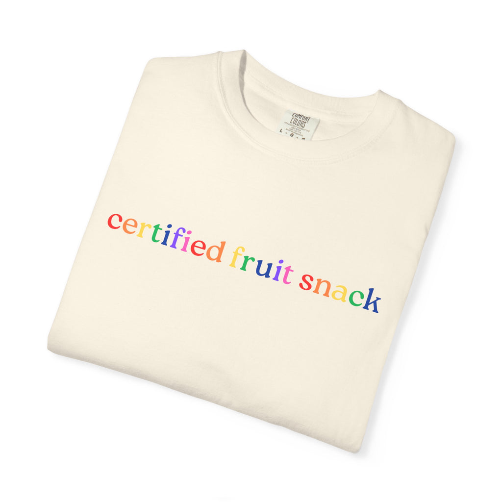 Certified Fruit Snack T-Shirt — Rainbow Text Casual Tee