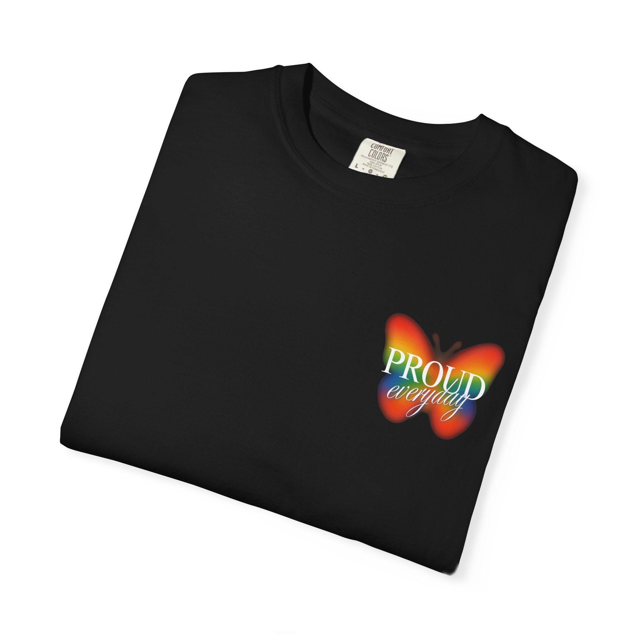 Pride Butterfly T-Shirt — Rainbow "Proud" Graphic Tee