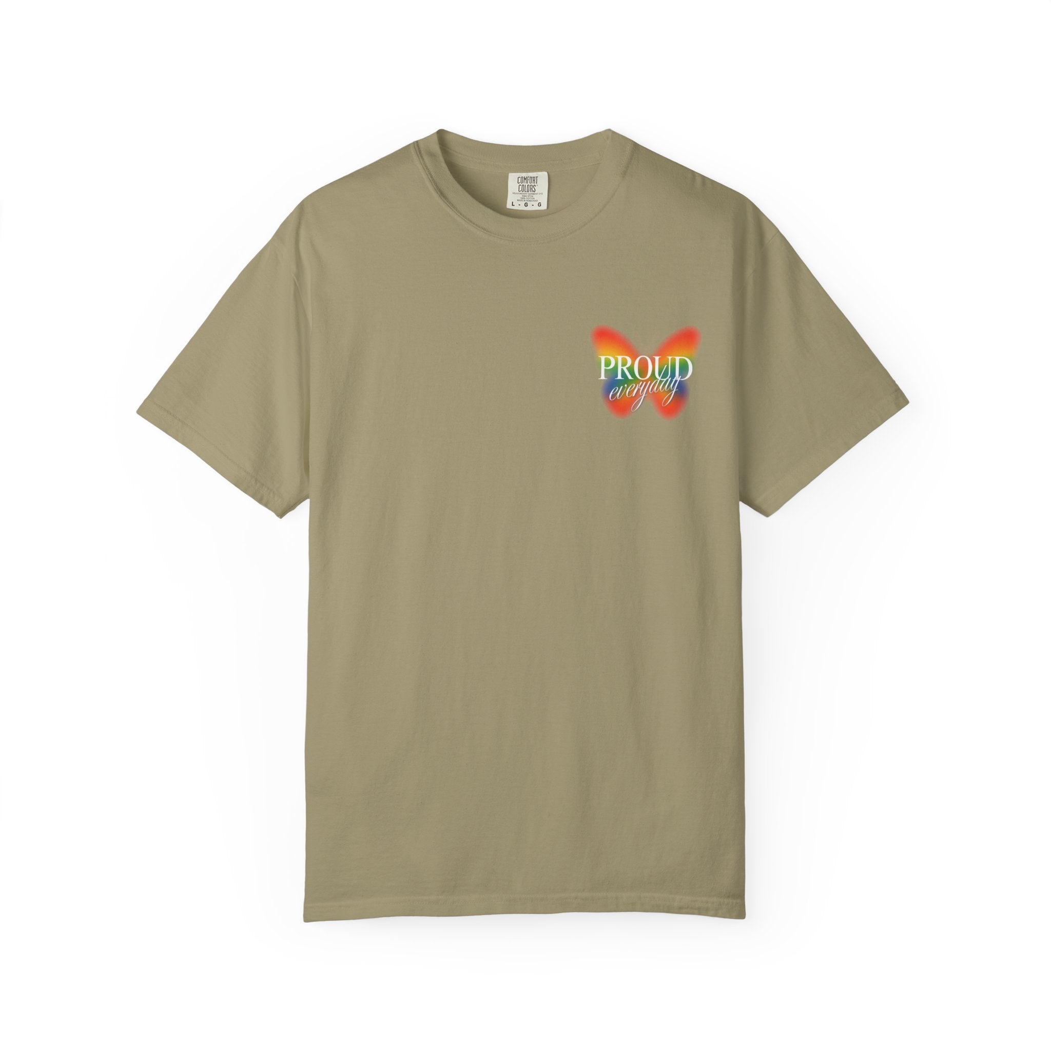 Pride Butterfly T-Shirt — Rainbow "Proud" Graphic Tee