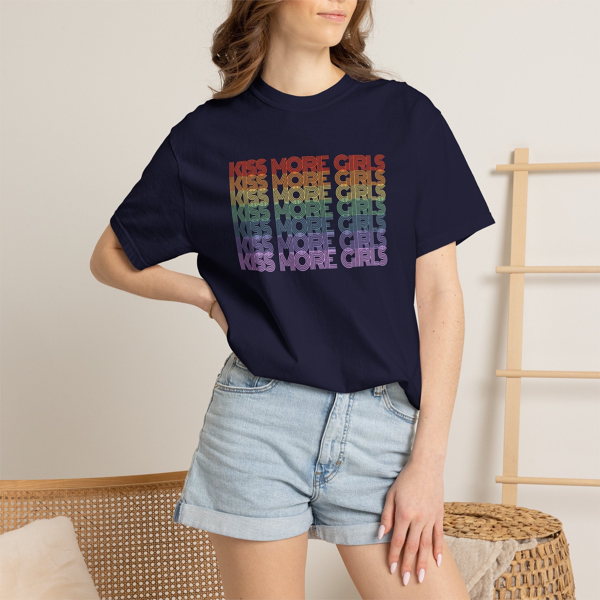 Kiss More Girls Rainbow Graphic T-Shirt