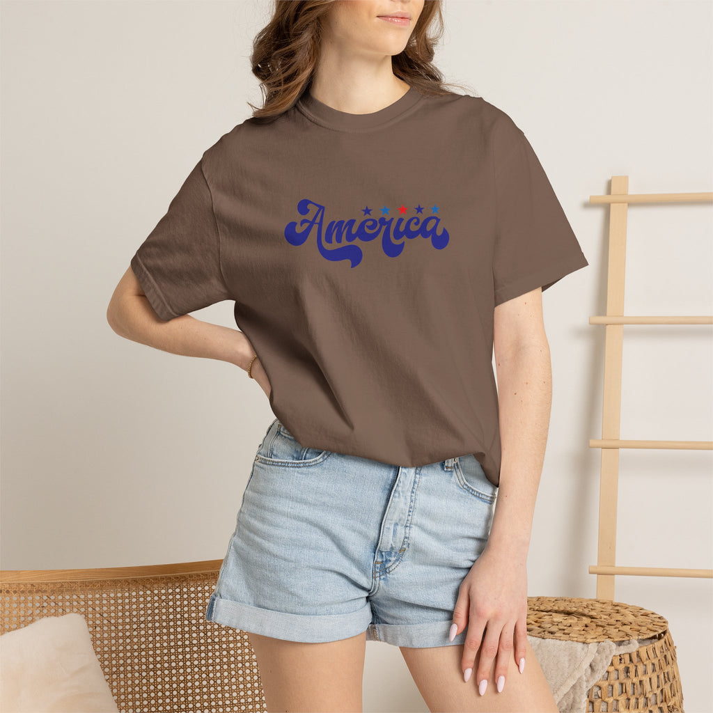America Script T-Shirt — Patriotic Retro Stars Tee