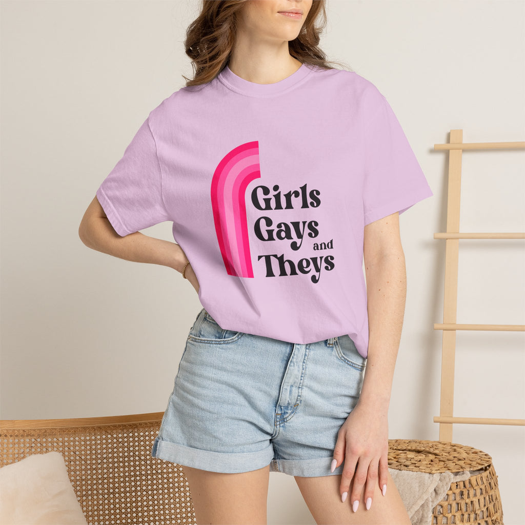 Girls, Gays & Theys T-Shirt — Pride Retro Pink Rainbow Tee