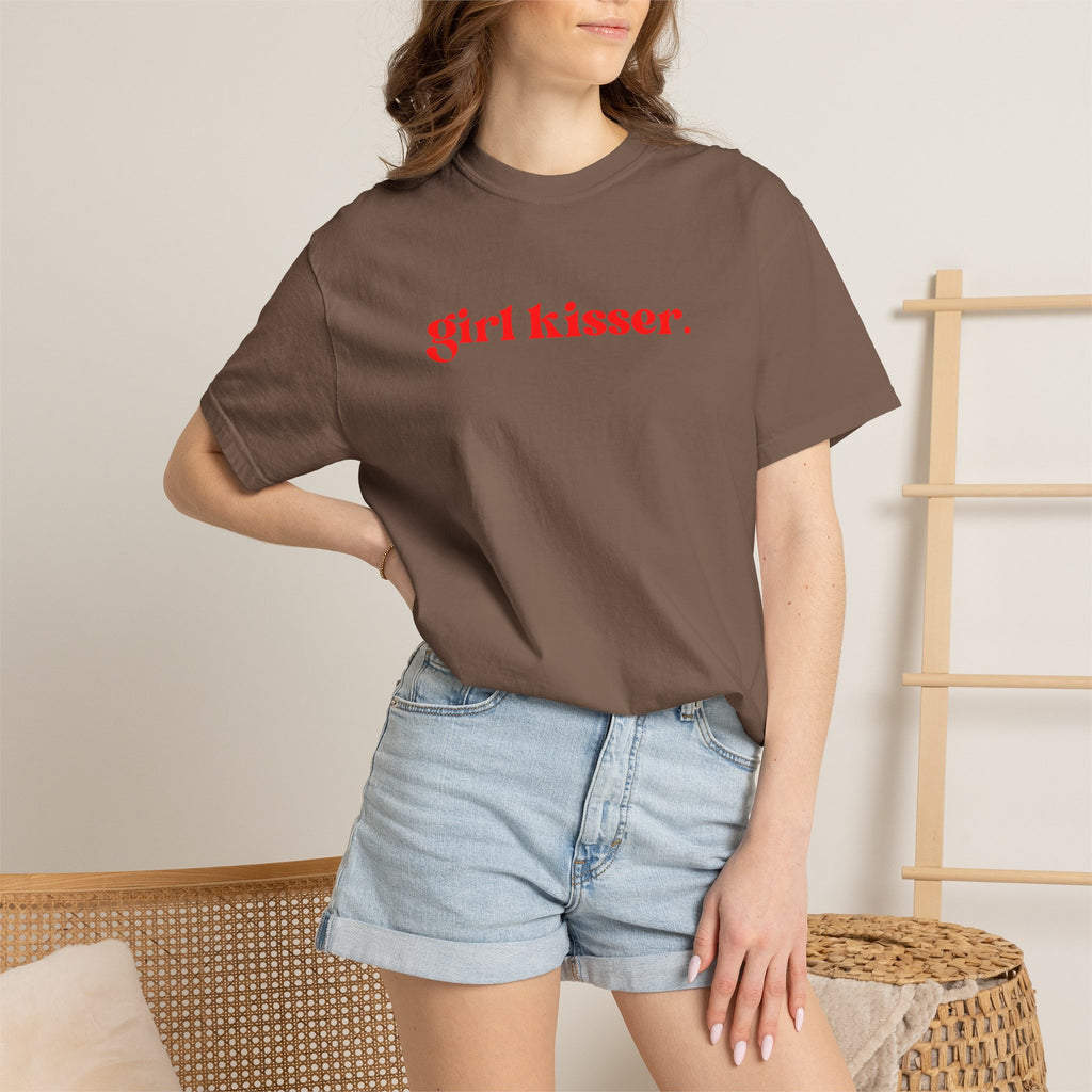 Girl Kisser T‑Shirt — White Tee with Red Script