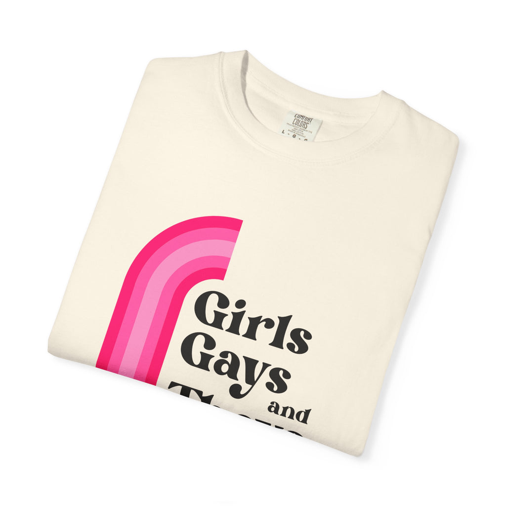 Girls, Gays & Theys T-Shirt — Pride Retro Pink Rainbow Tee