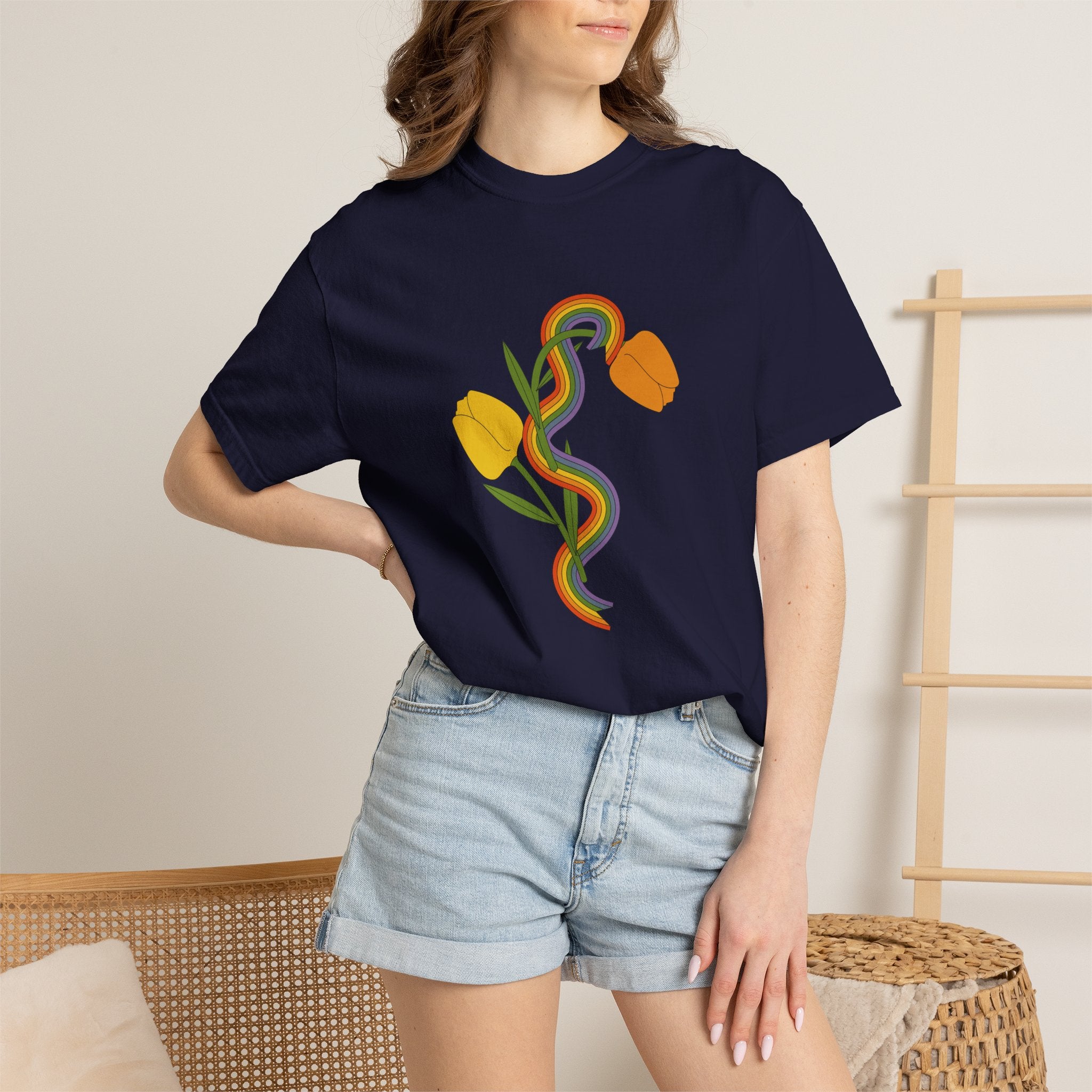 Rainbow Snake & Tulips Graphic T-Shirt
