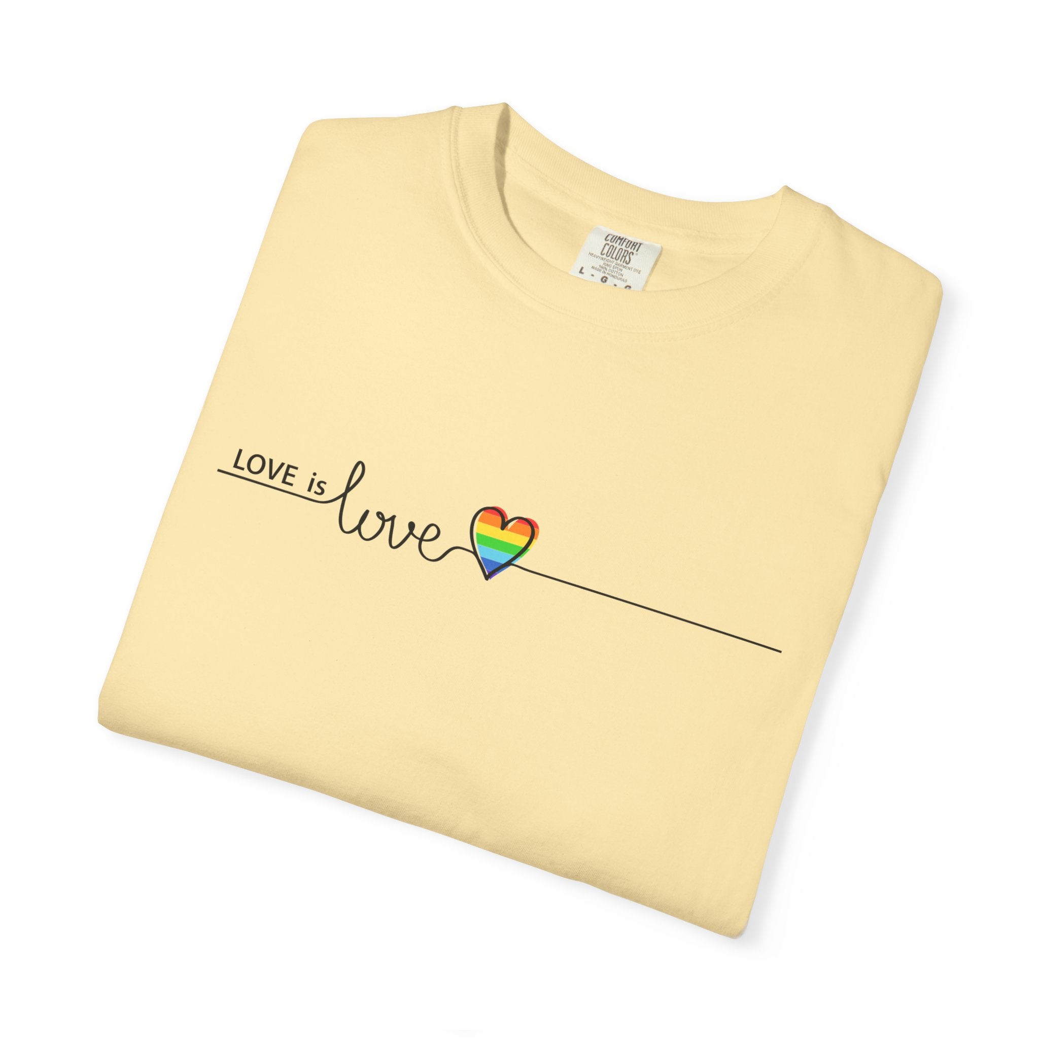 Love is Love T-Shirt — Minimal Rainbow Heart Pride Tee