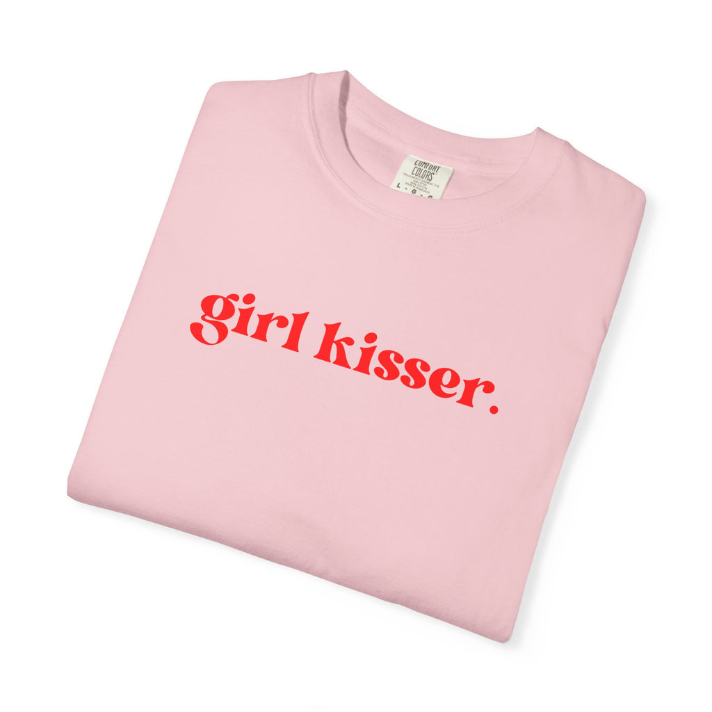 Girl Kisser T‑Shirt — White Tee with Red Script