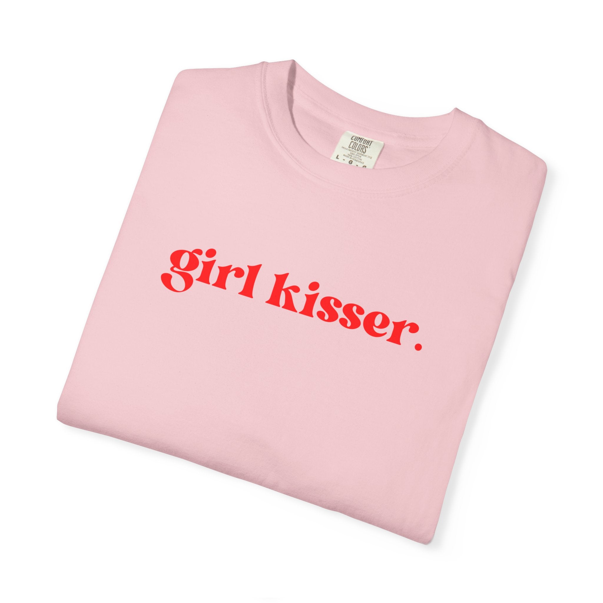 Girl Kisser T‑Shirt — White Tee with Red Script