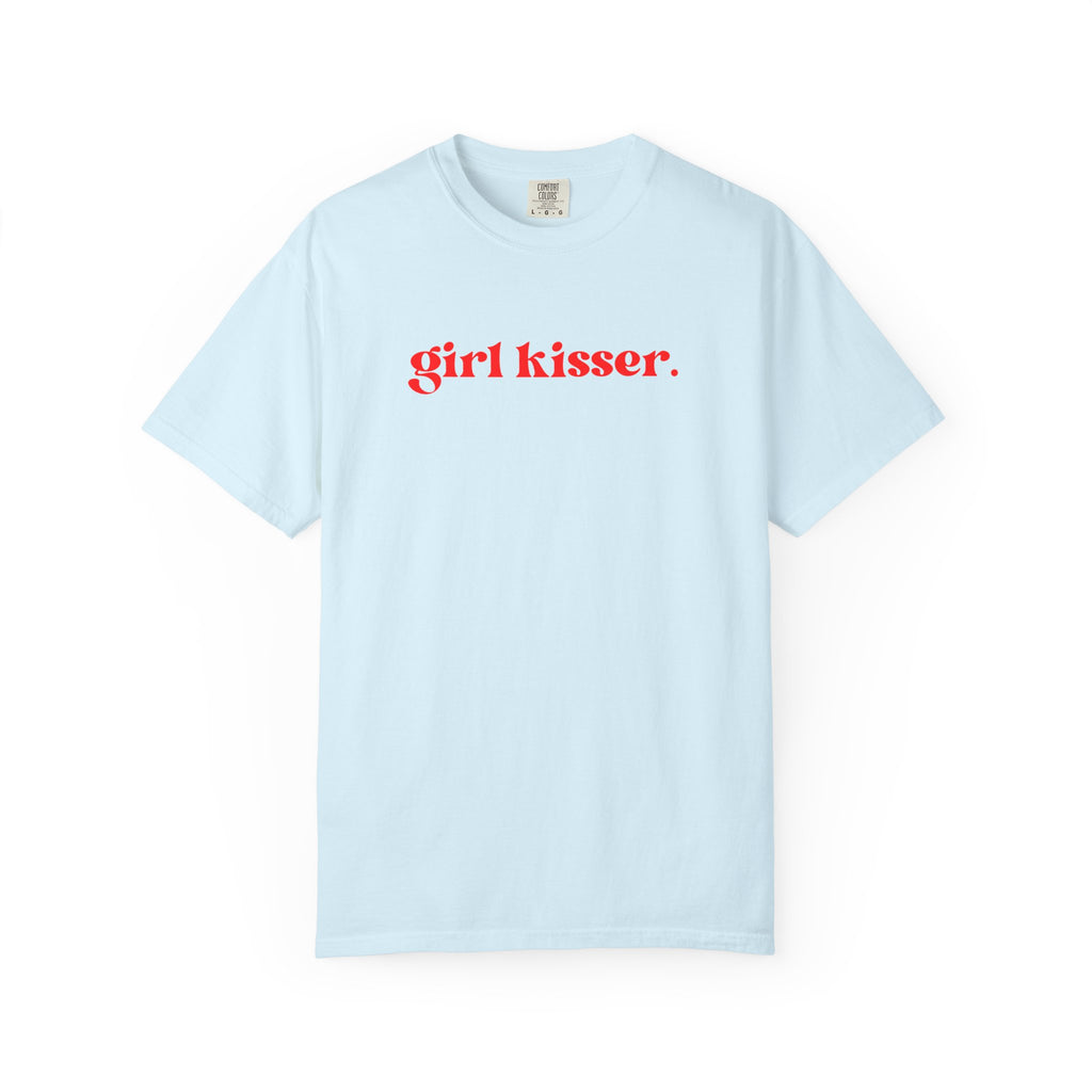Girl Kisser T‑Shirt — White Tee with Red Script