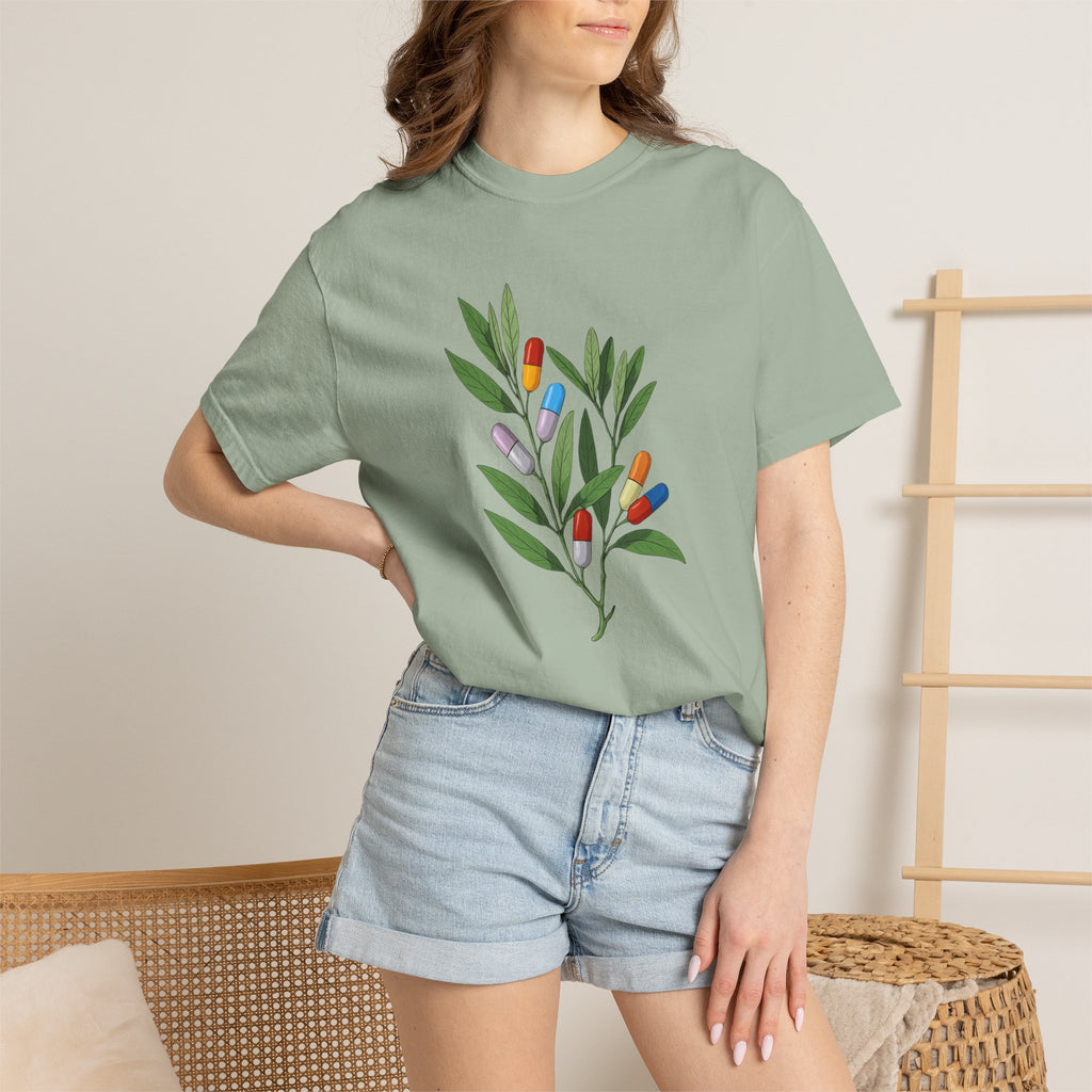 Botanical Floral Tee — Colorful Leaf & Bud Illustration T-Shirt