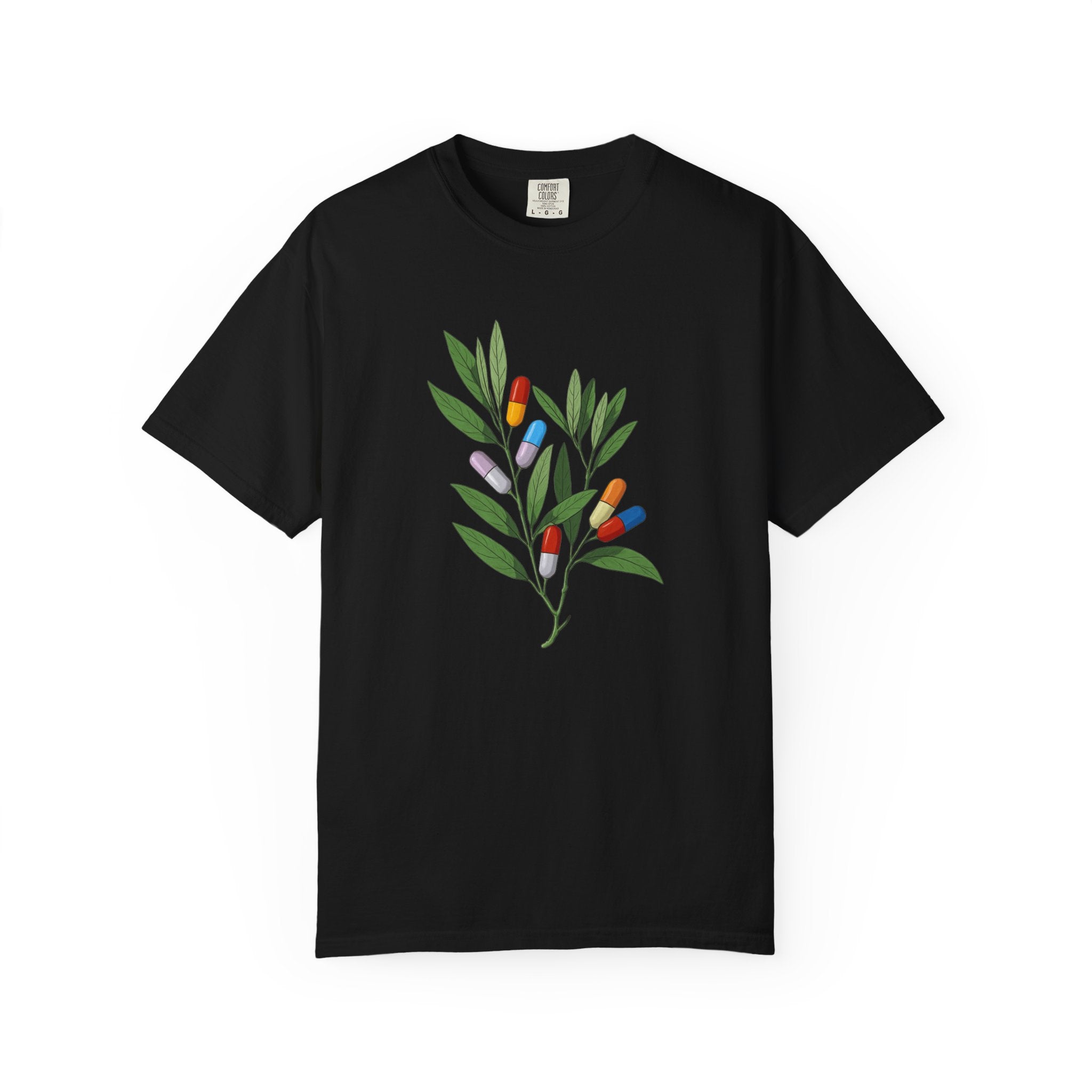Botanical Floral Tee — Colorful Leaf & Bud Illustration T-Shirt