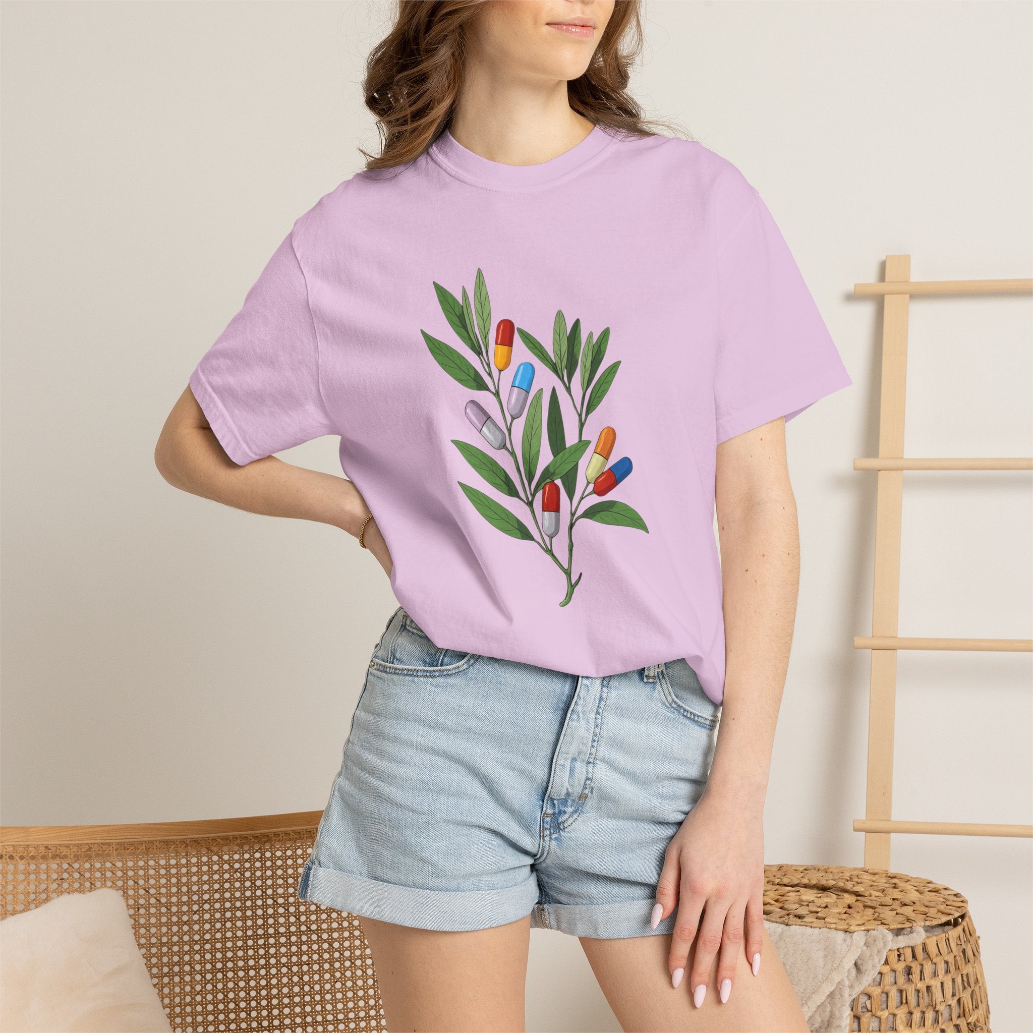 Botanical Floral Tee — Colorful Leaf & Bud Illustration T-Shirt