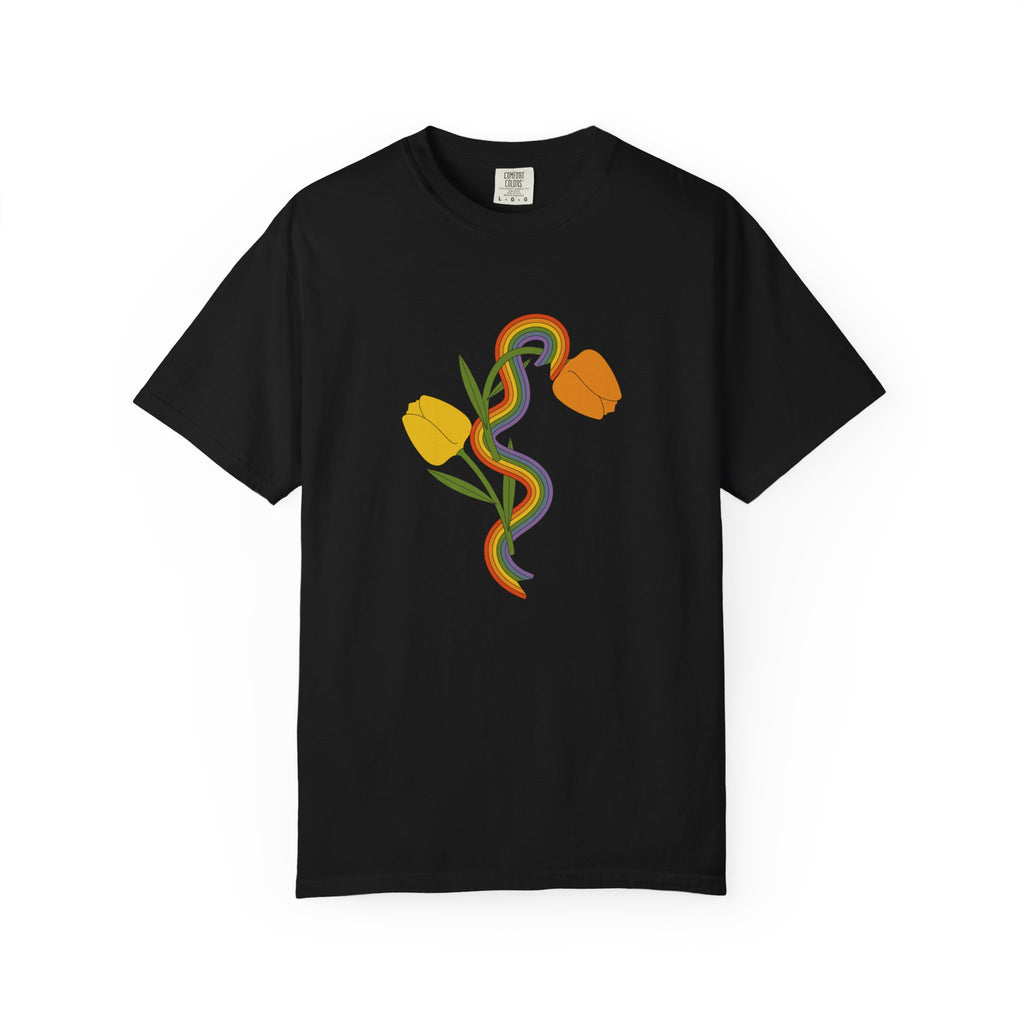 Rainbow Snake & Tulips Graphic T-Shirt