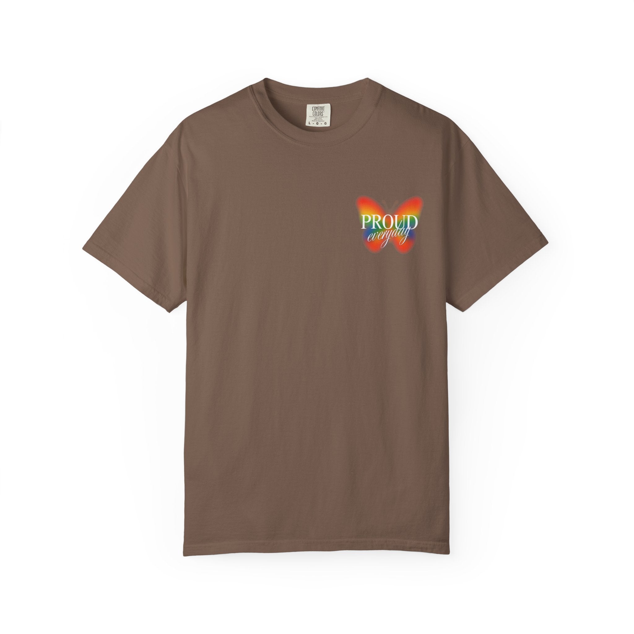 Pride Butterfly T-Shirt — Rainbow "Proud" Graphic Tee