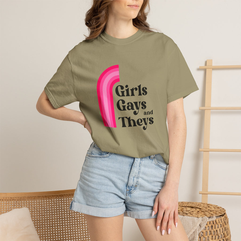 Girls, Gays & Theys T-Shirt — Pride Retro Pink Rainbow Tee