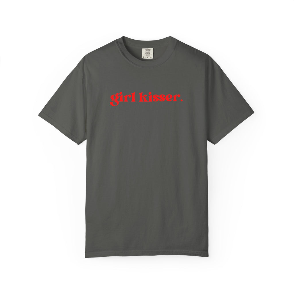 Girl Kisser T‑Shirt — White Tee with Red Script