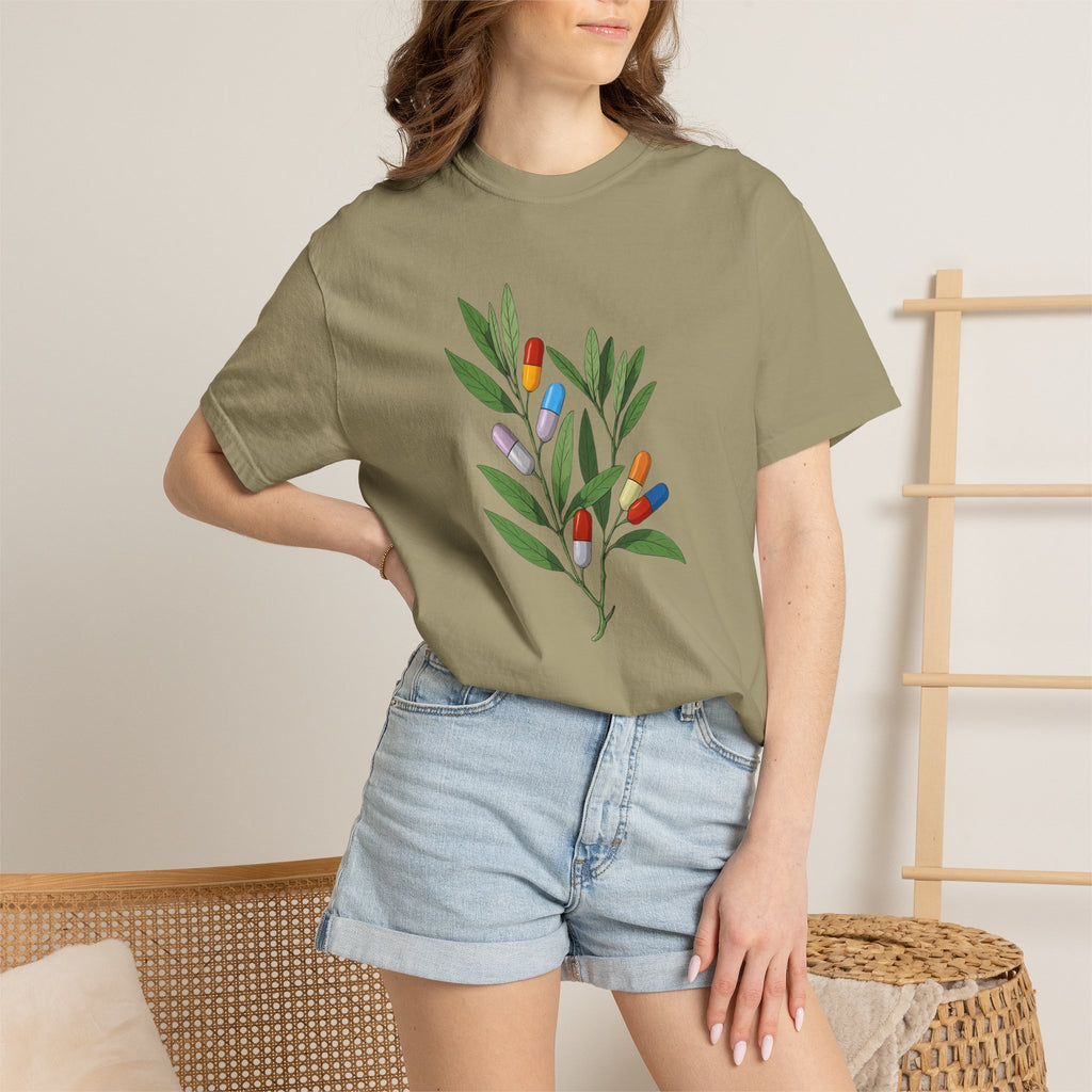 Botanical Floral Tee — Colorful Leaf & Bud Illustration T-Shirt