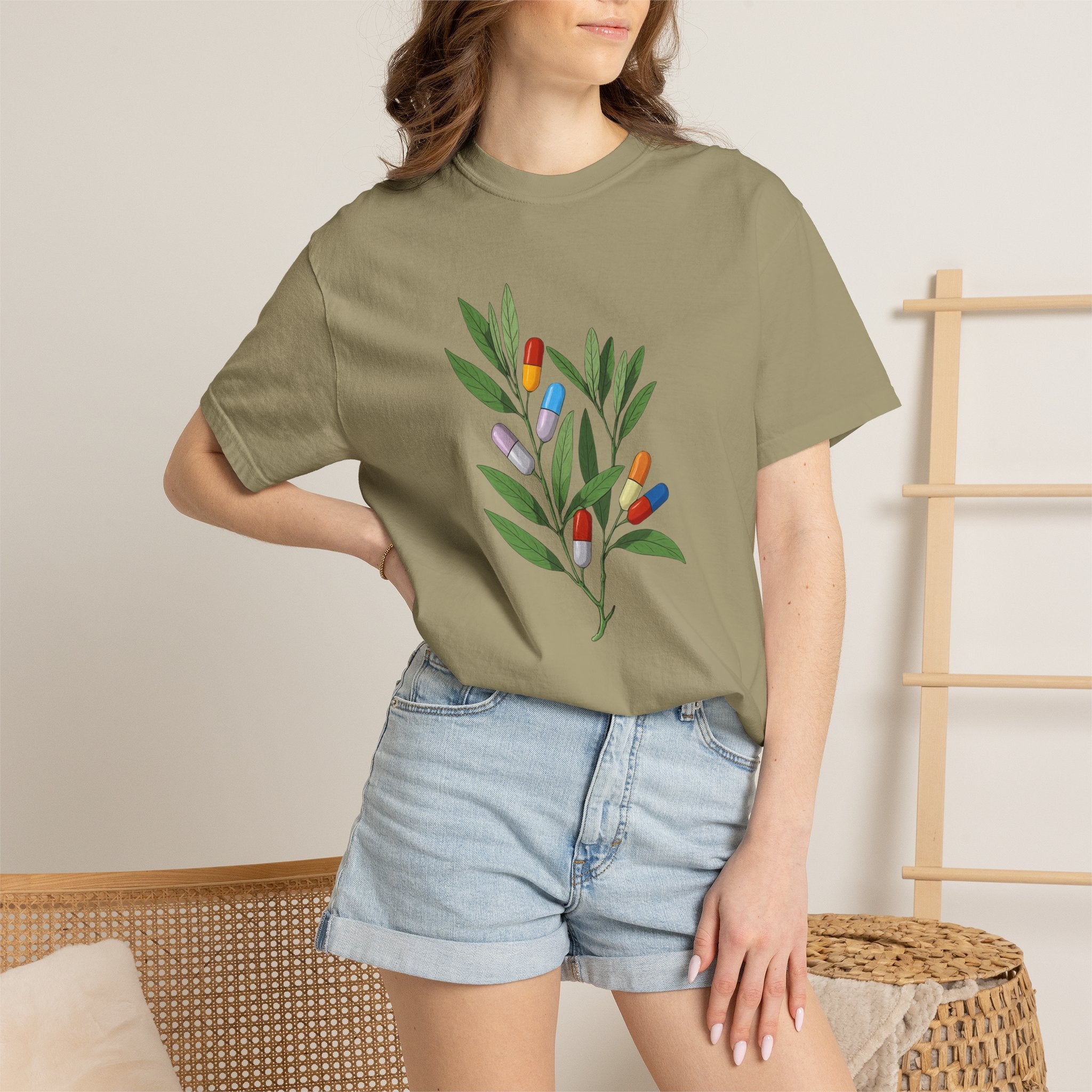 Botanical Floral Tee — Colorful Leaf & Bud Illustration T-Shirt
