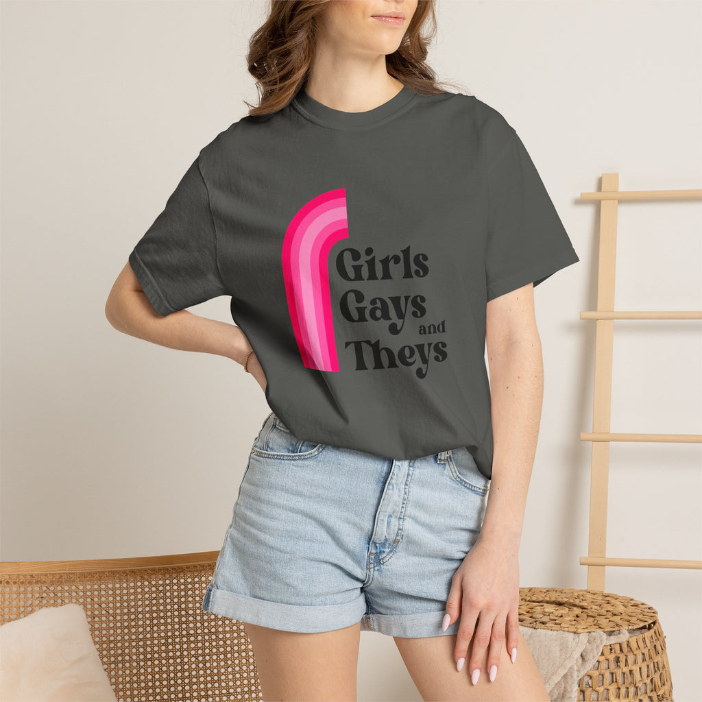 Girls, Gays & Theys T-Shirt — Pride Retro Pink Rainbow Tee