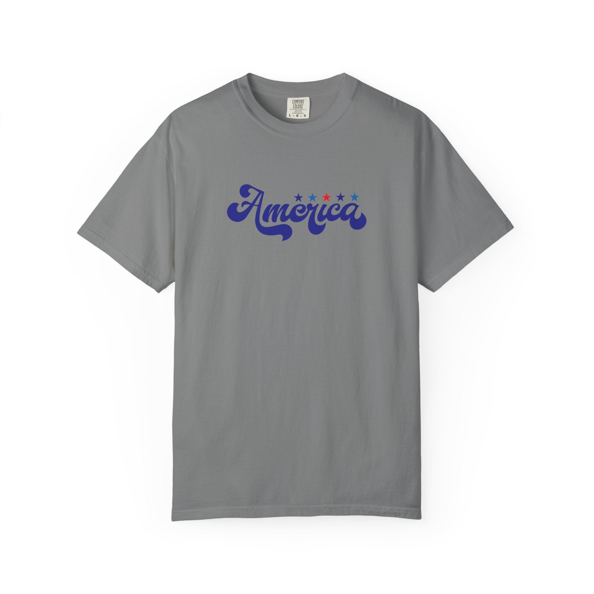 America Script T-Shirt — Patriotic Retro Stars Tee