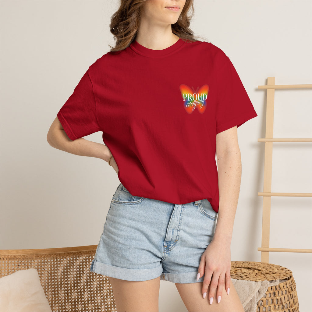 Pride Butterfly T-Shirt — Rainbow "Proud" Graphic Tee
