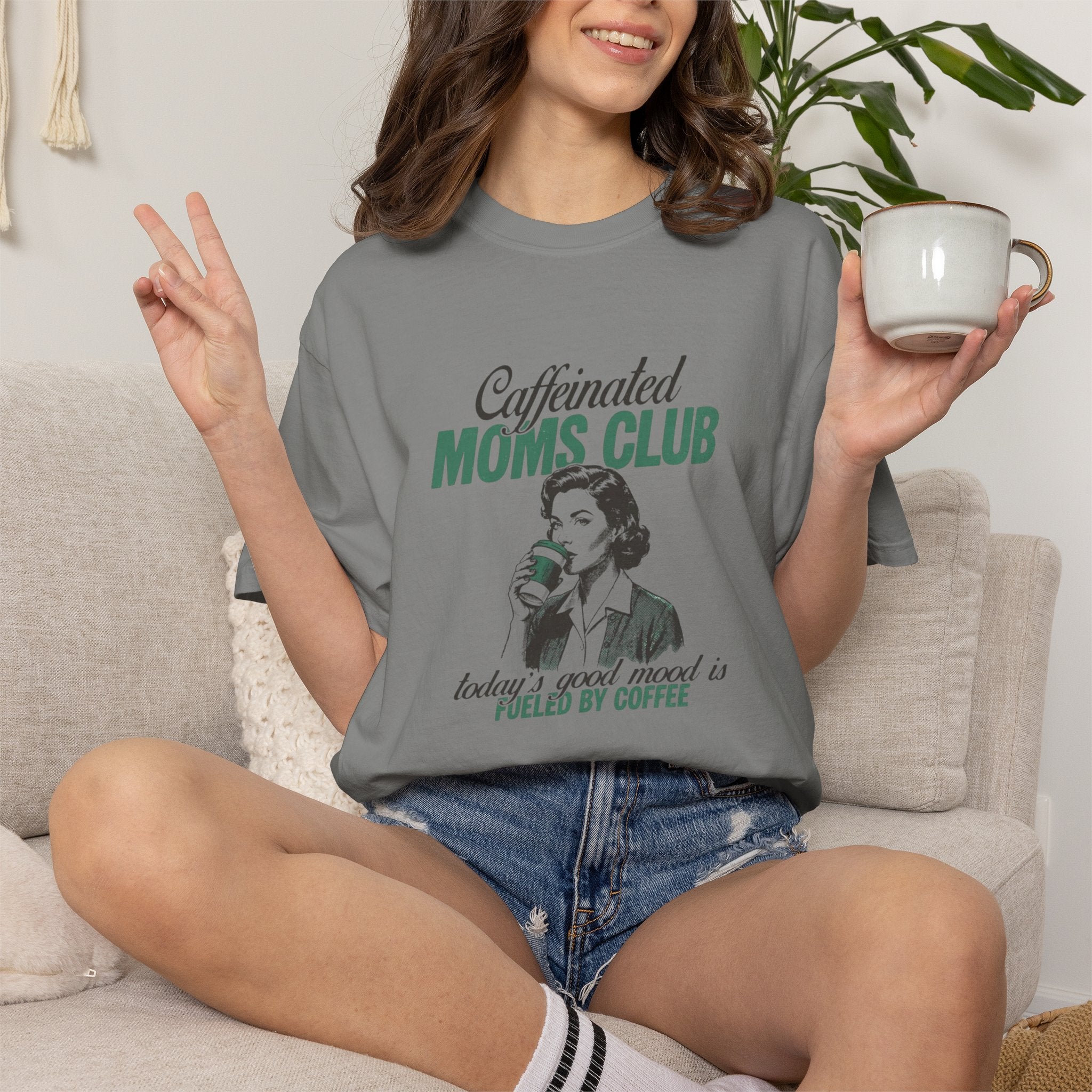 Caffeinated Moms Club T-Shirt — Vintage Coffee Mom Tee ("Fueled by Coffee")