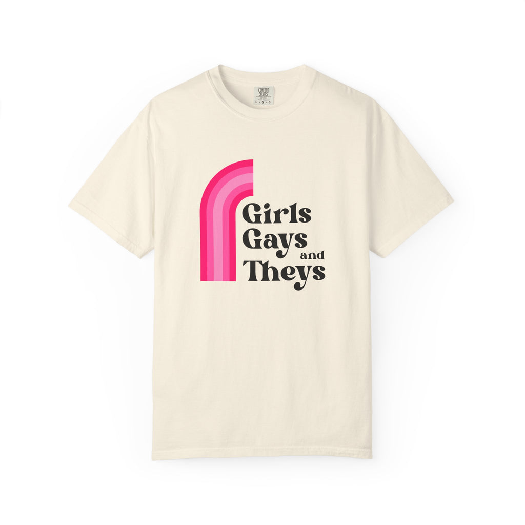 Girls, Gays & Theys T-Shirt — Pride Retro Pink Rainbow Tee