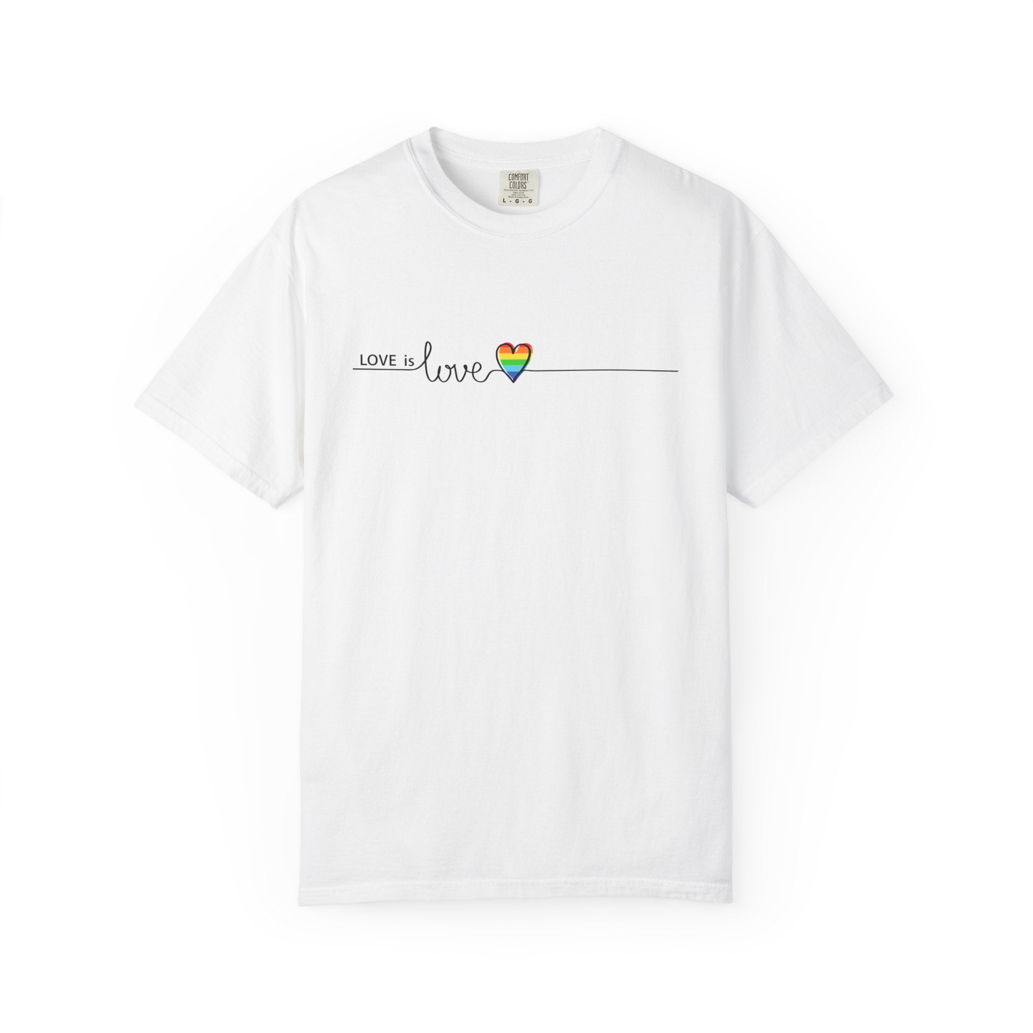 Love is Love T-Shirt — Minimal Rainbow Heart Pride Tee