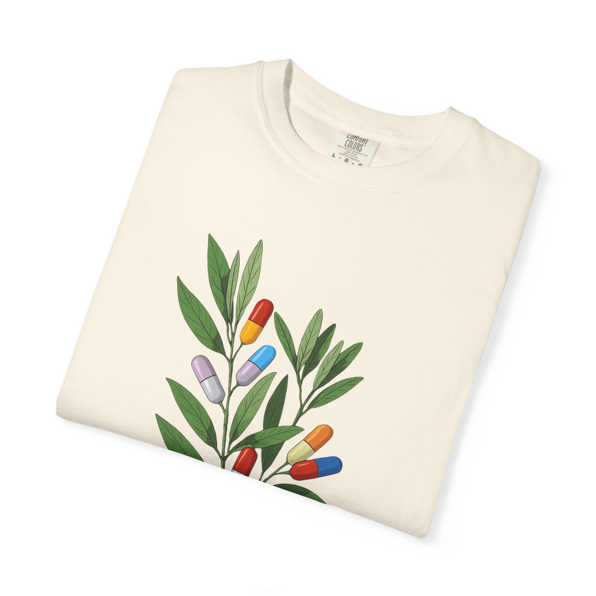 Botanical Floral Tee — Colorful Leaf & Bud Illustration T-Shirt