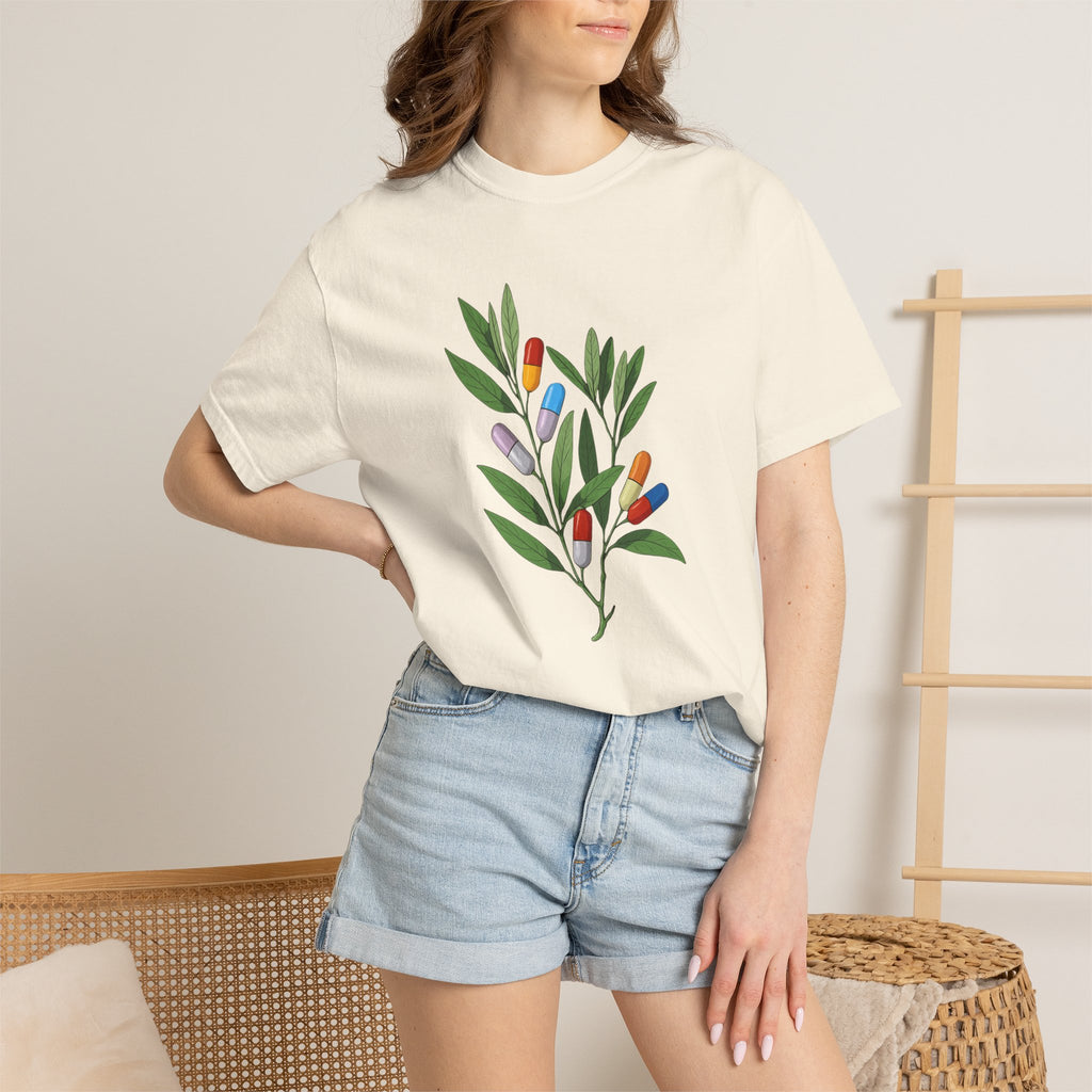 Botanical Floral Tee — Colorful Leaf & Bud Illustration T-Shirt