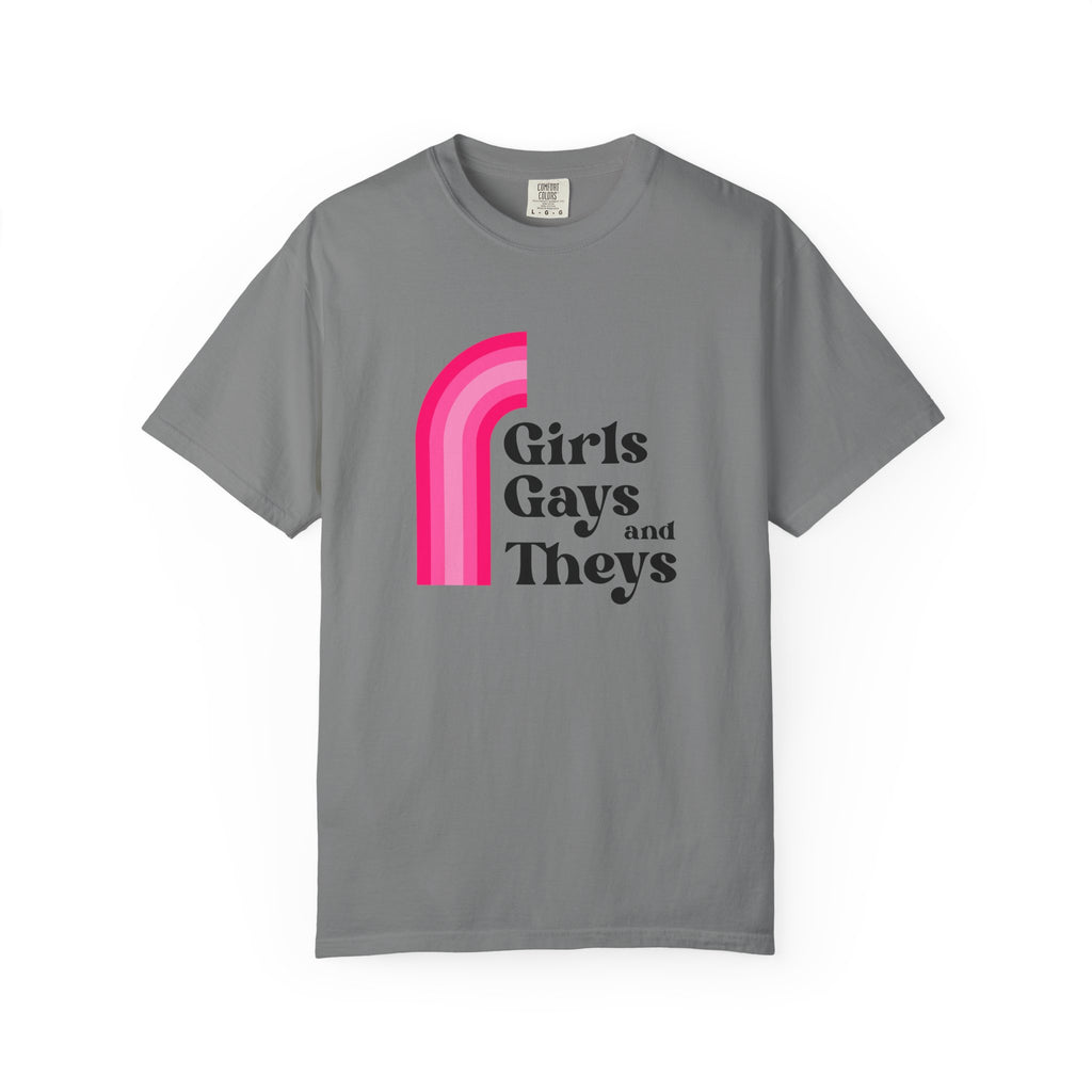 Girls, Gays & Theys T-Shirt — Pride Retro Pink Rainbow Tee