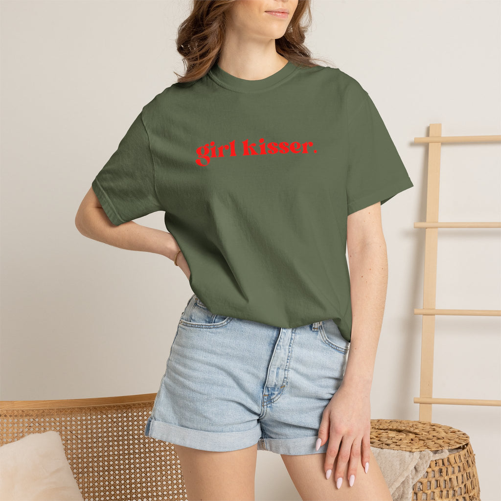 Girl Kisser T‑Shirt — White Tee with Red Script