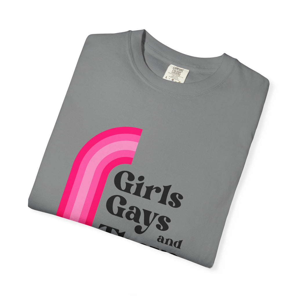 Girls, Gays & Theys T-Shirt — Pride Retro Pink Rainbow Tee