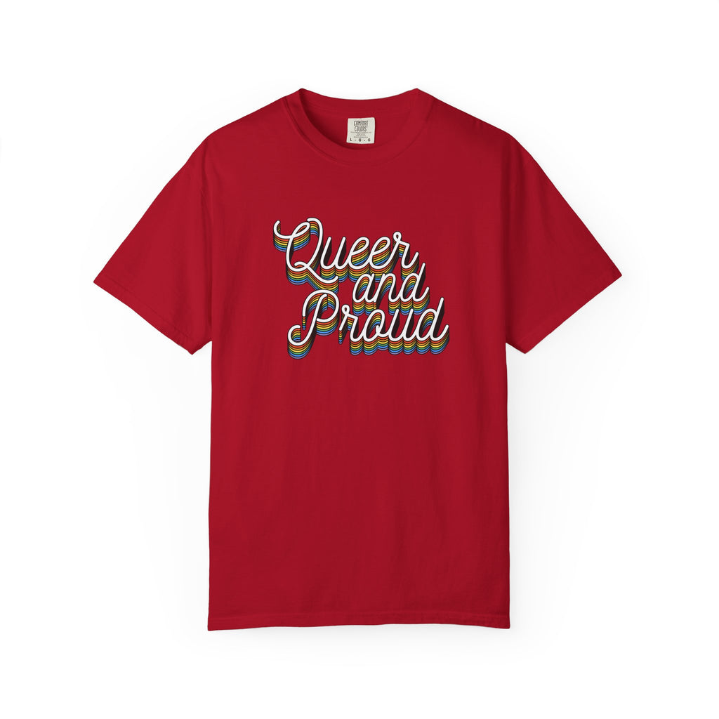 Queer and Proud T-Shirt — Retro Script LGBTQ+ Pride Tee