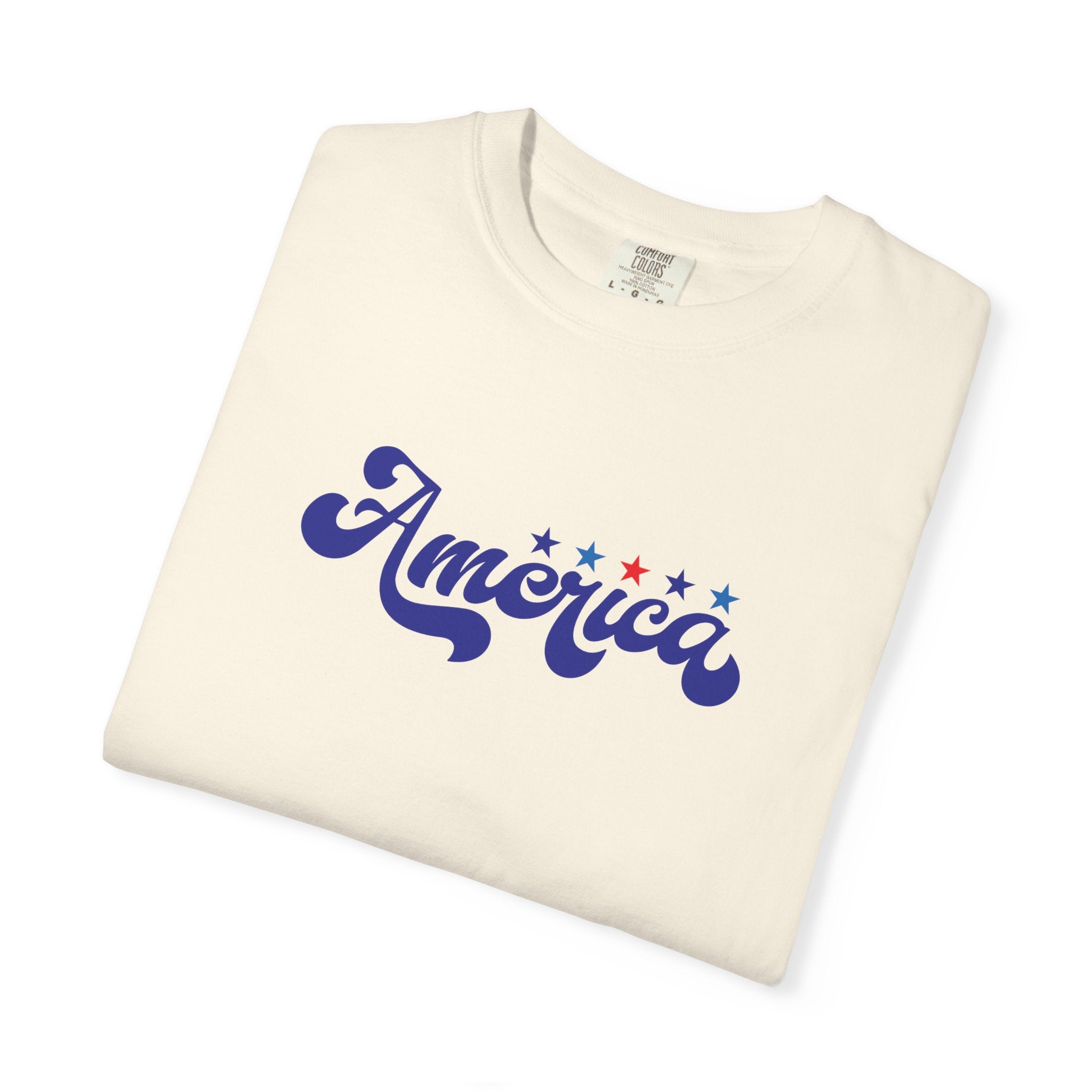 America Script T-Shirt — Patriotic Retro Stars Tee