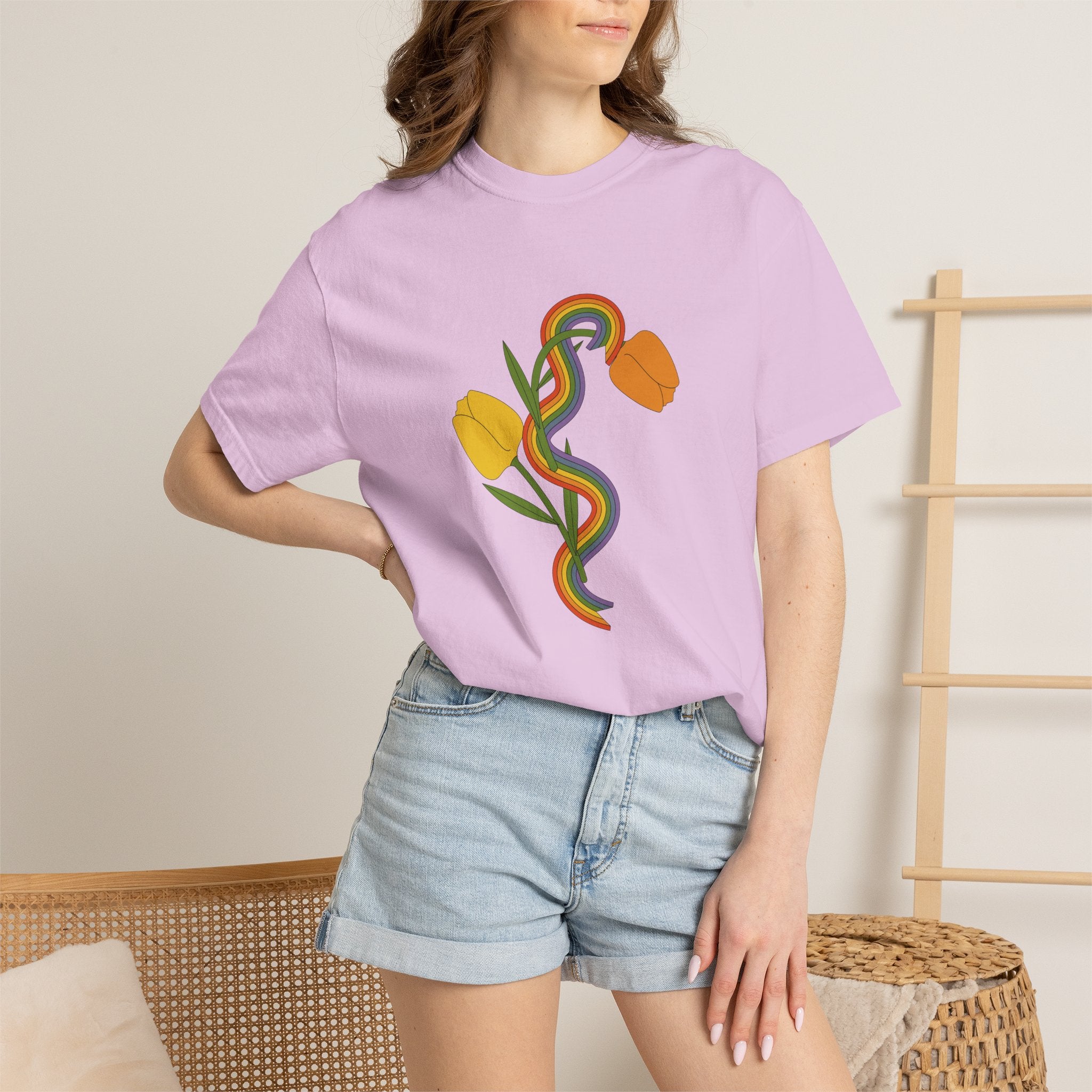 Rainbow Snake & Tulips Graphic T-Shirt