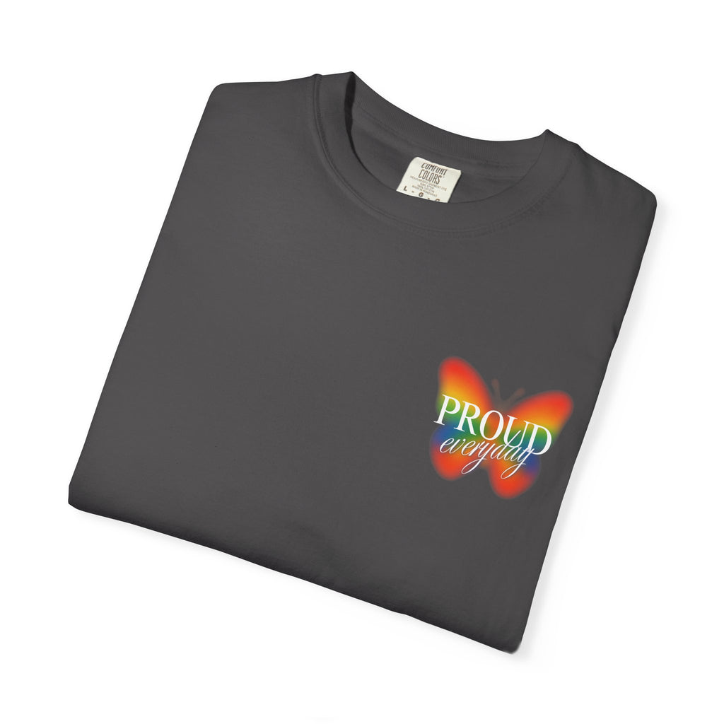 Pride Butterfly T-Shirt — Rainbow "Proud" Graphic Tee