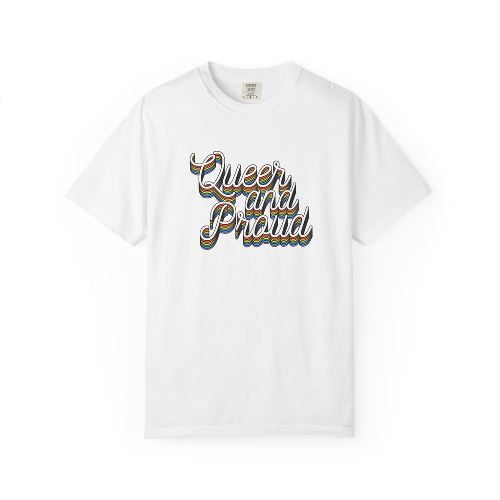 Queer and Proud T-Shirt — Retro Script LGBTQ+ Pride Tee