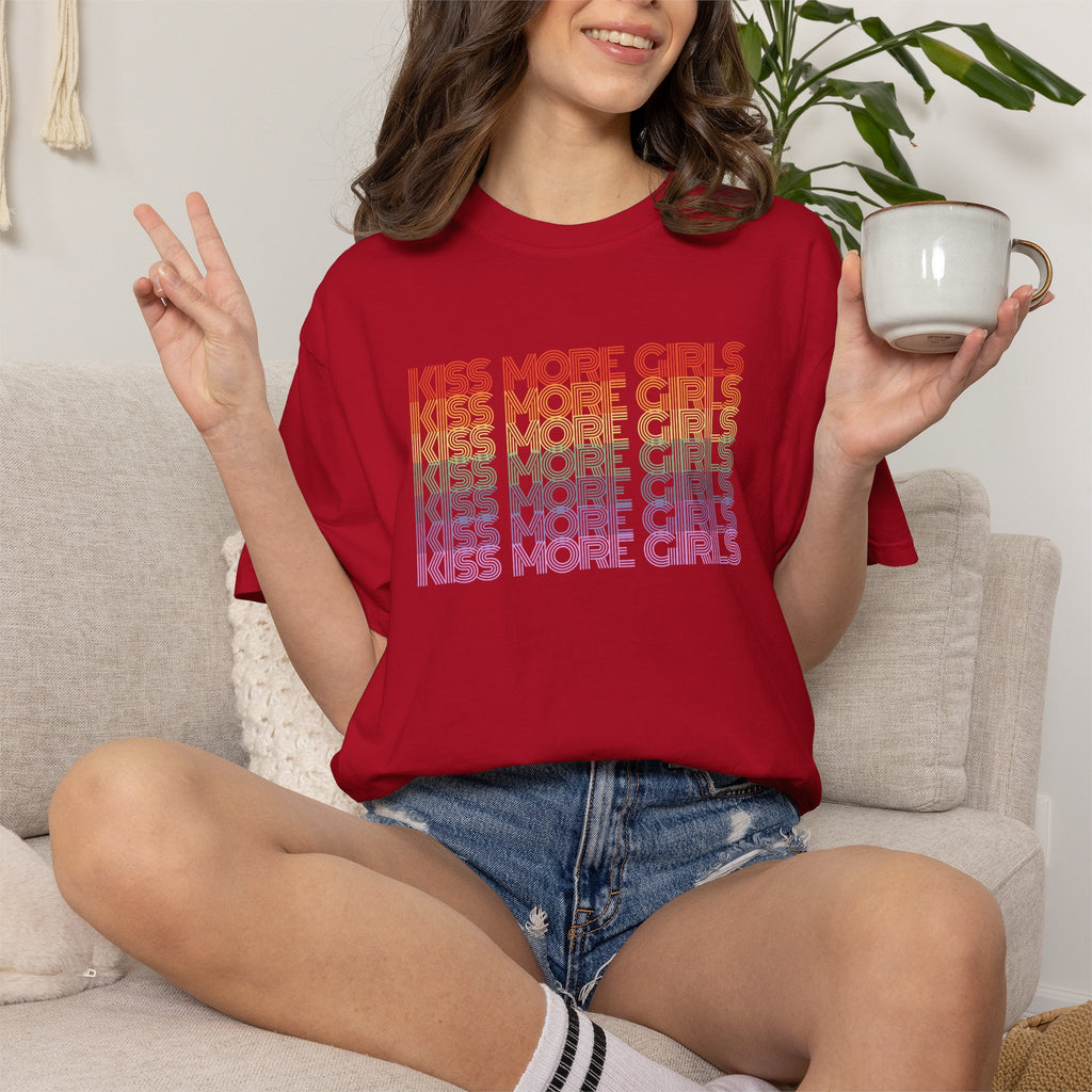 Kiss More Girls Rainbow Graphic T-Shirt