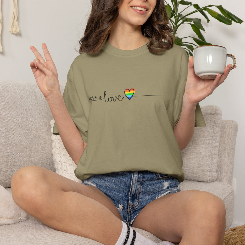 Love is Love T-Shirt — Minimal Rainbow Heart Pride Tee