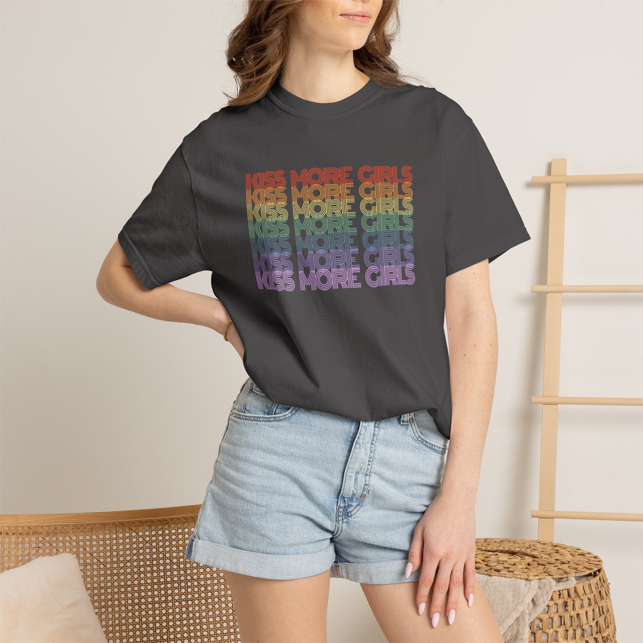 Kiss More Girls Rainbow Graphic T-Shirt