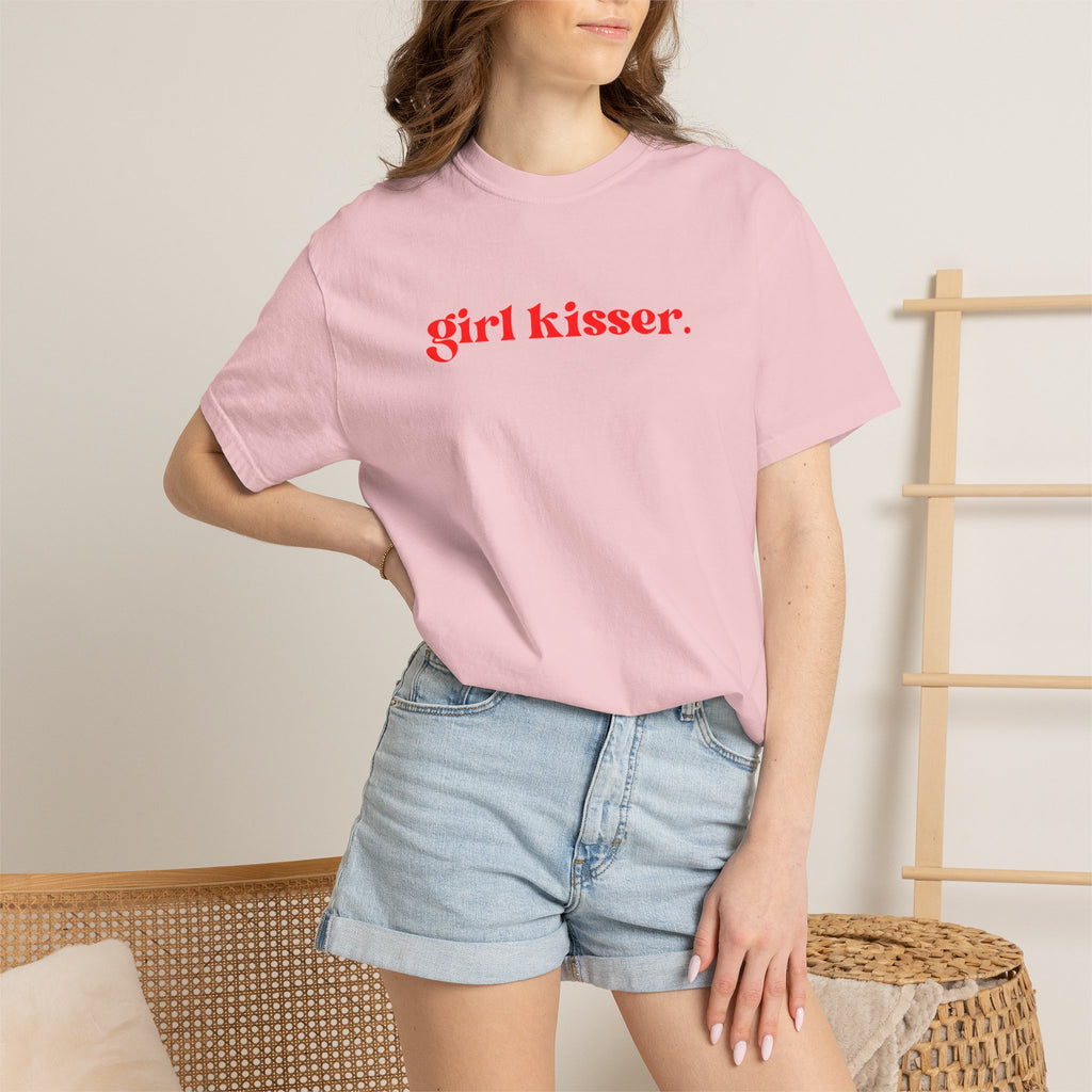 Girl Kisser T‑Shirt — White Tee with Red Script