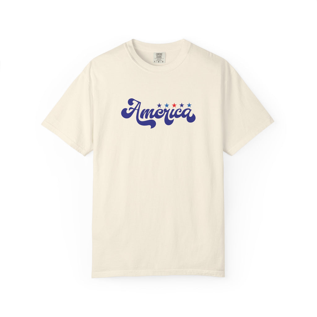 America Script T-Shirt — Patriotic Retro Stars Tee
