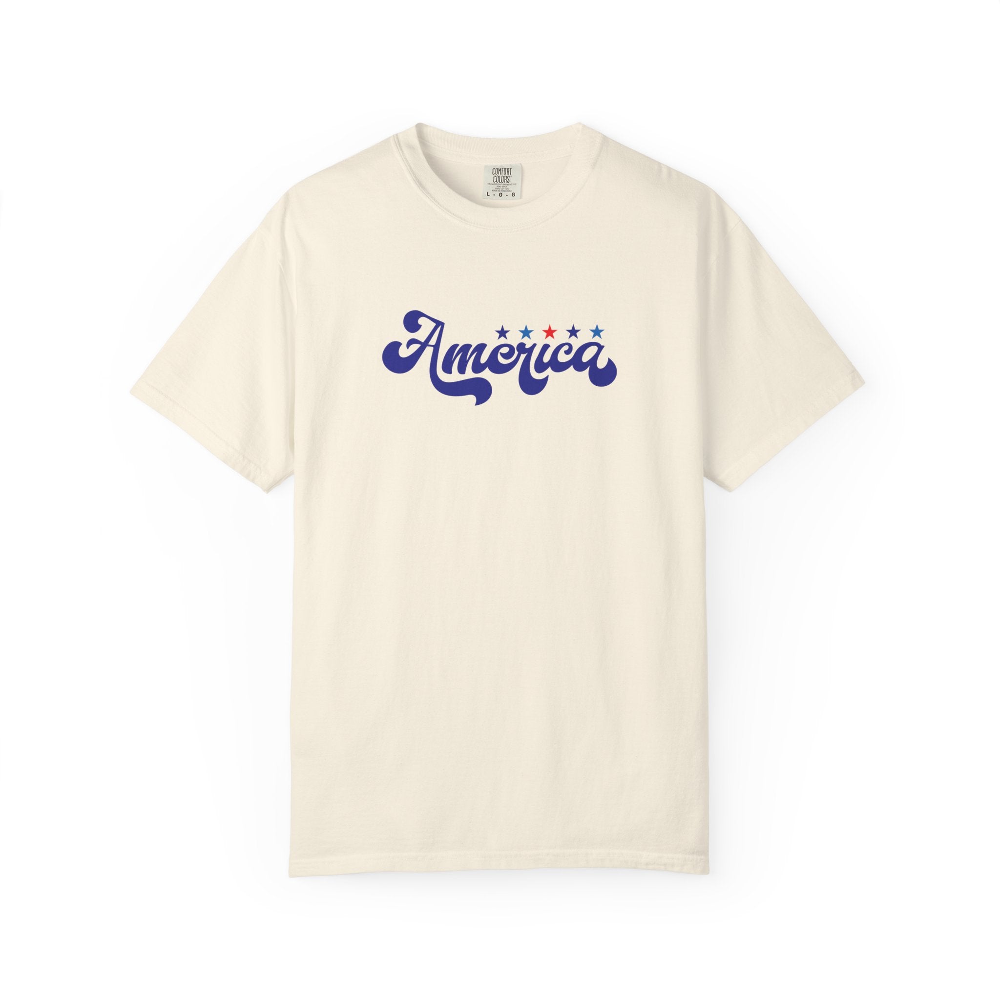 America Script T-Shirt — Patriotic Retro Stars Tee