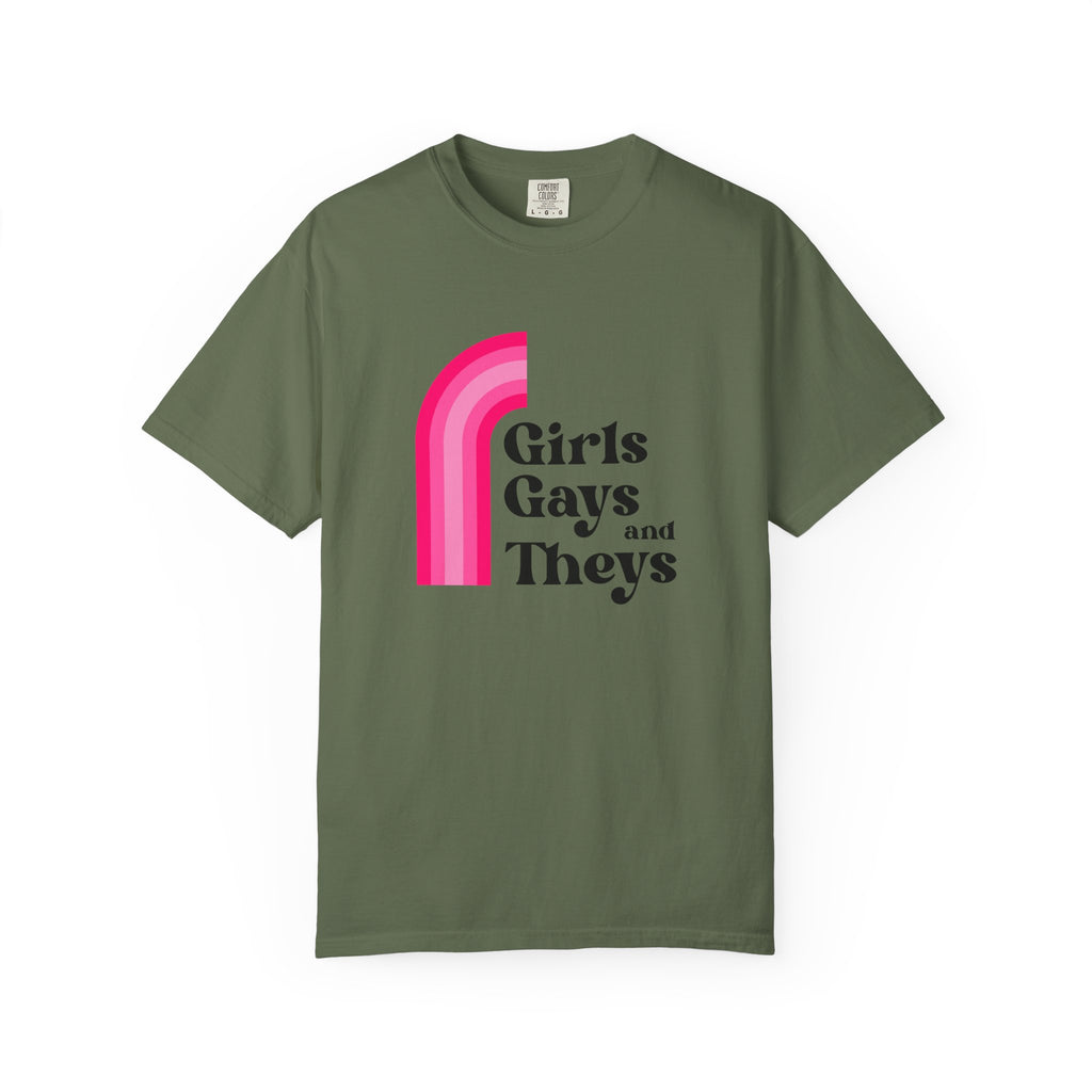 Girls, Gays & Theys T-Shirt — Pride Retro Pink Rainbow Tee