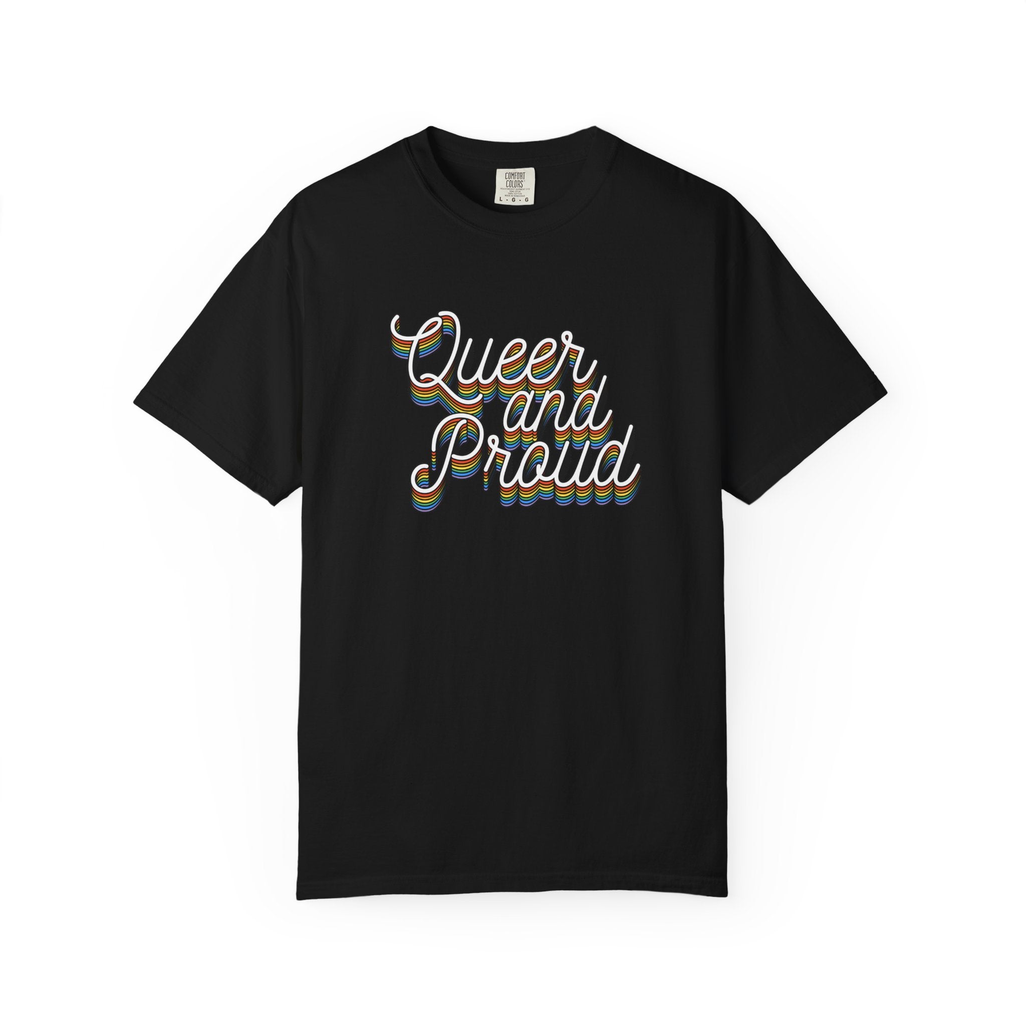 Queer and Proud T-Shirt — Retro Script LGBTQ+ Pride Tee
