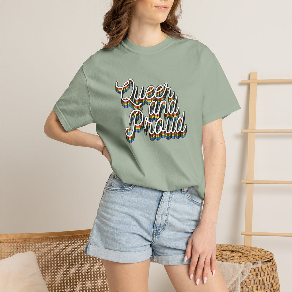 Queer and Proud T-Shirt — Retro Script LGBTQ+ Pride Tee