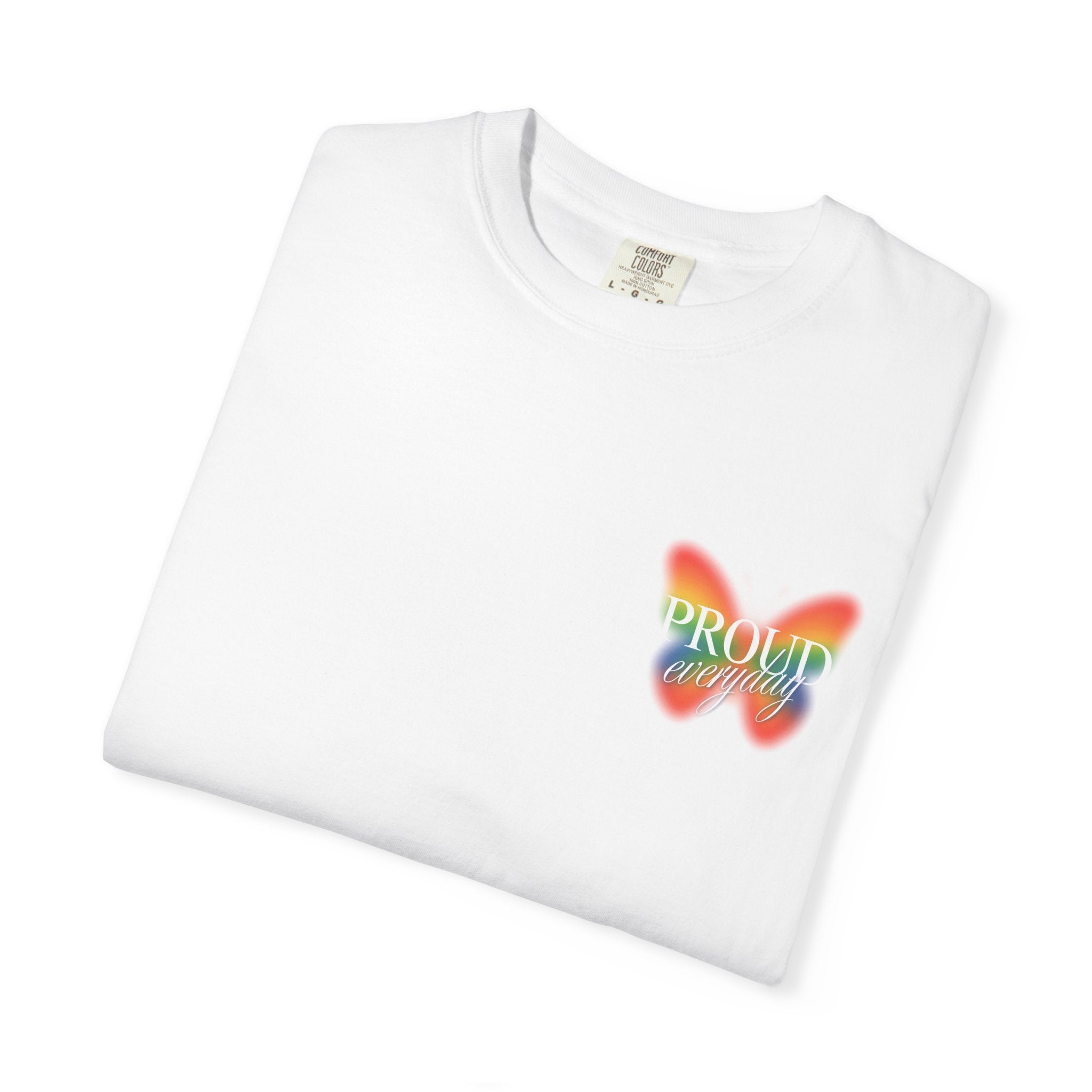 Pride Butterfly T-Shirt — Rainbow "Proud" Graphic Tee